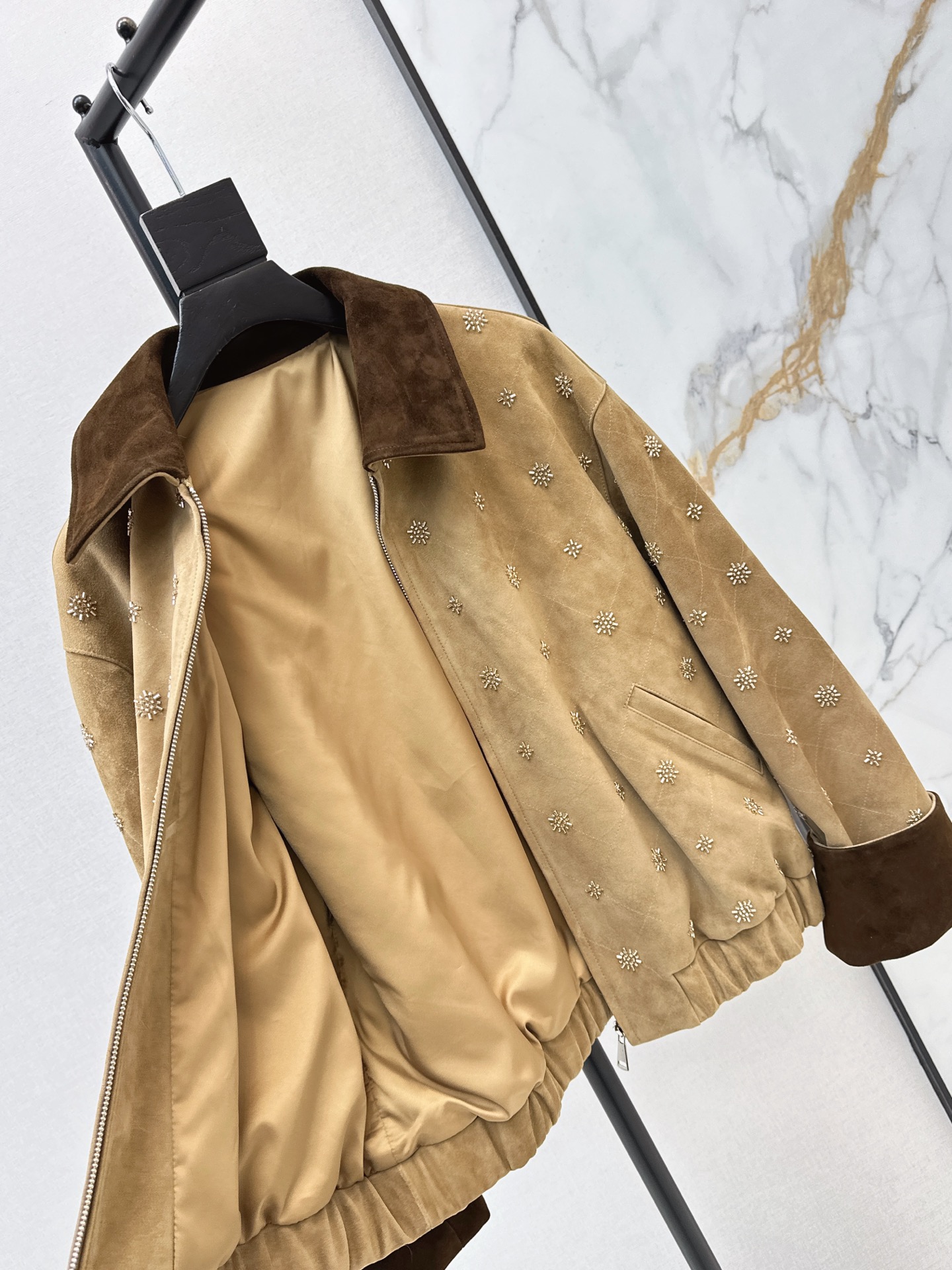 Miu 26fw suede-fleece beding jacket
