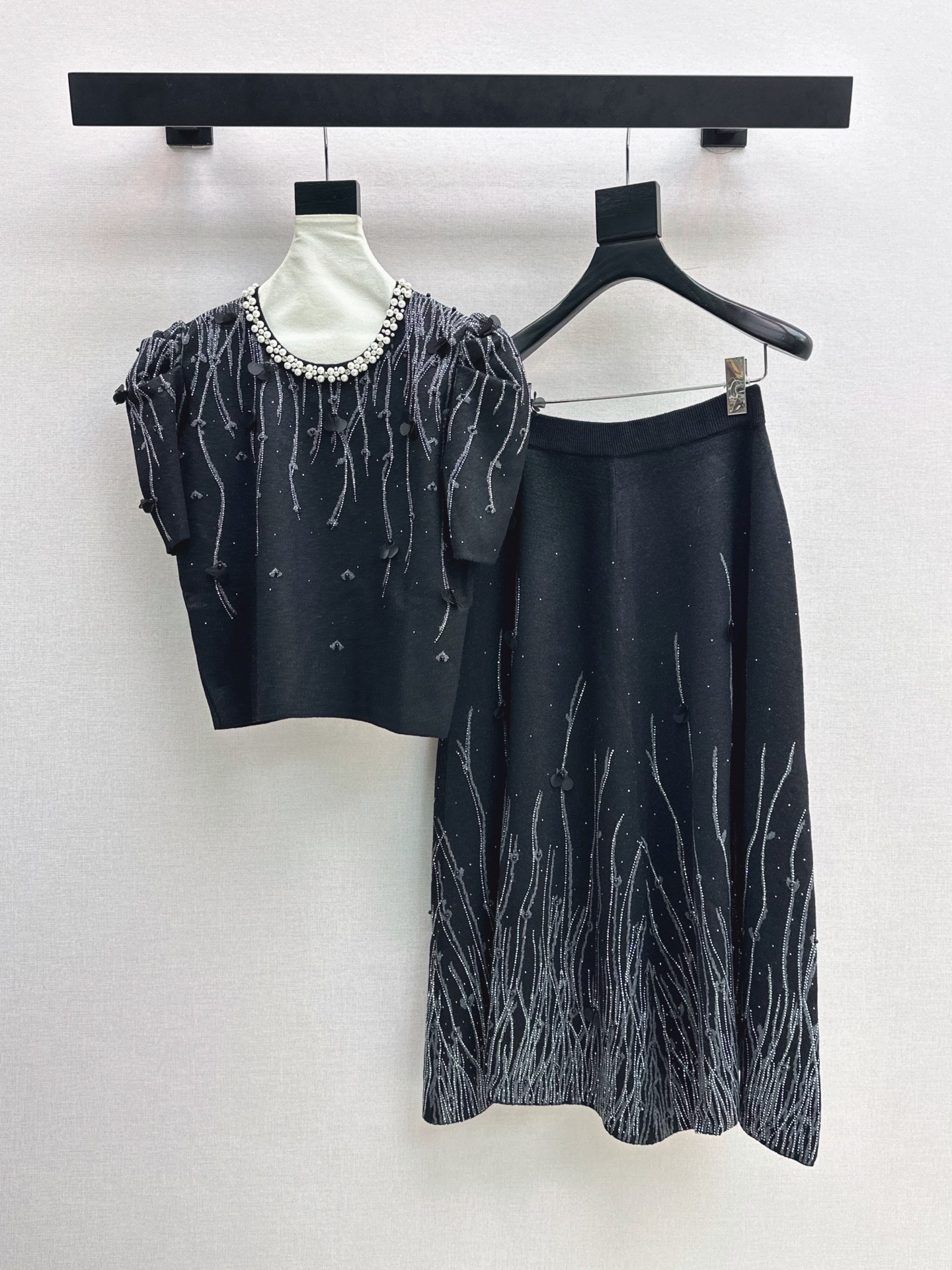 Chan 26fw rhinestone knitwear skirt sets