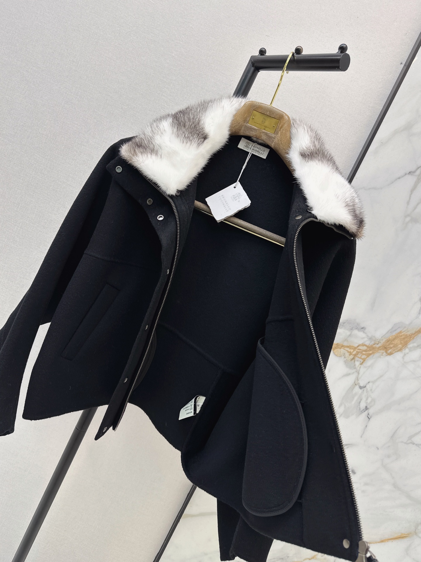 Brun 26fw fur-trim wool jacket