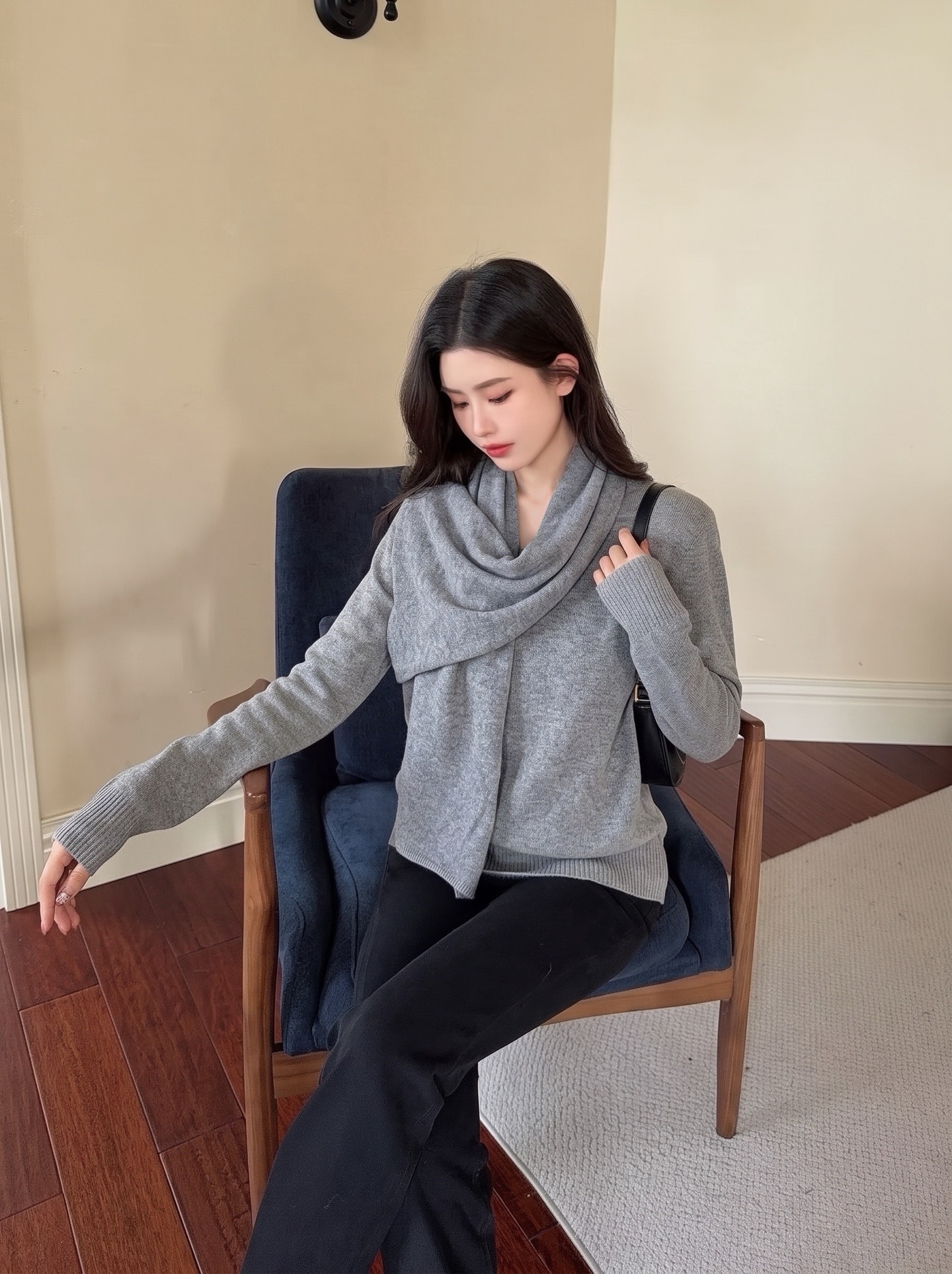 Row 26fw draped scarf-neck knit sweater
