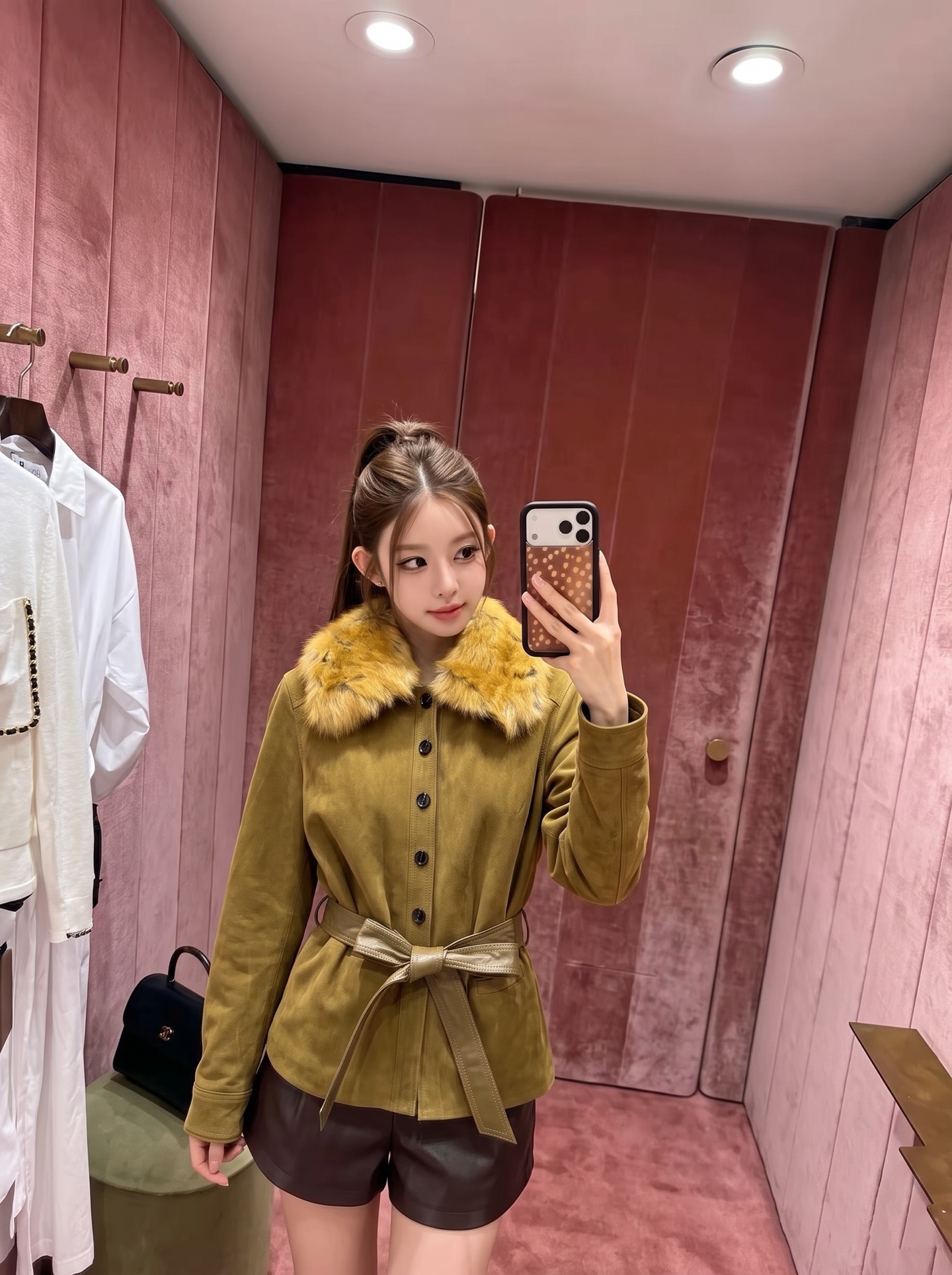 Sain 26fw suede fleece belted leather jacket