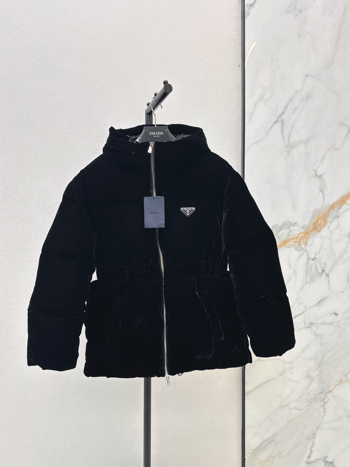 Pra 26fw hooded velvet down jacket
