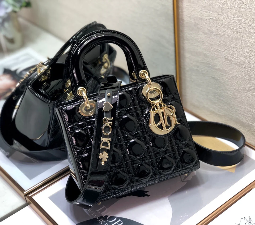 DO Mini & Small Lady Bag Black Patent Cannage Calfskin
