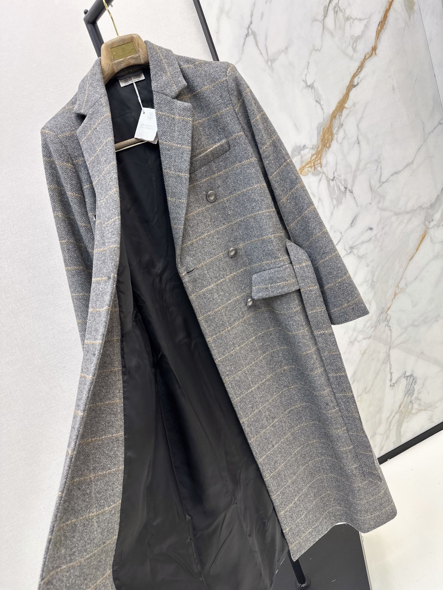 Brun 26fw belted check overcoats