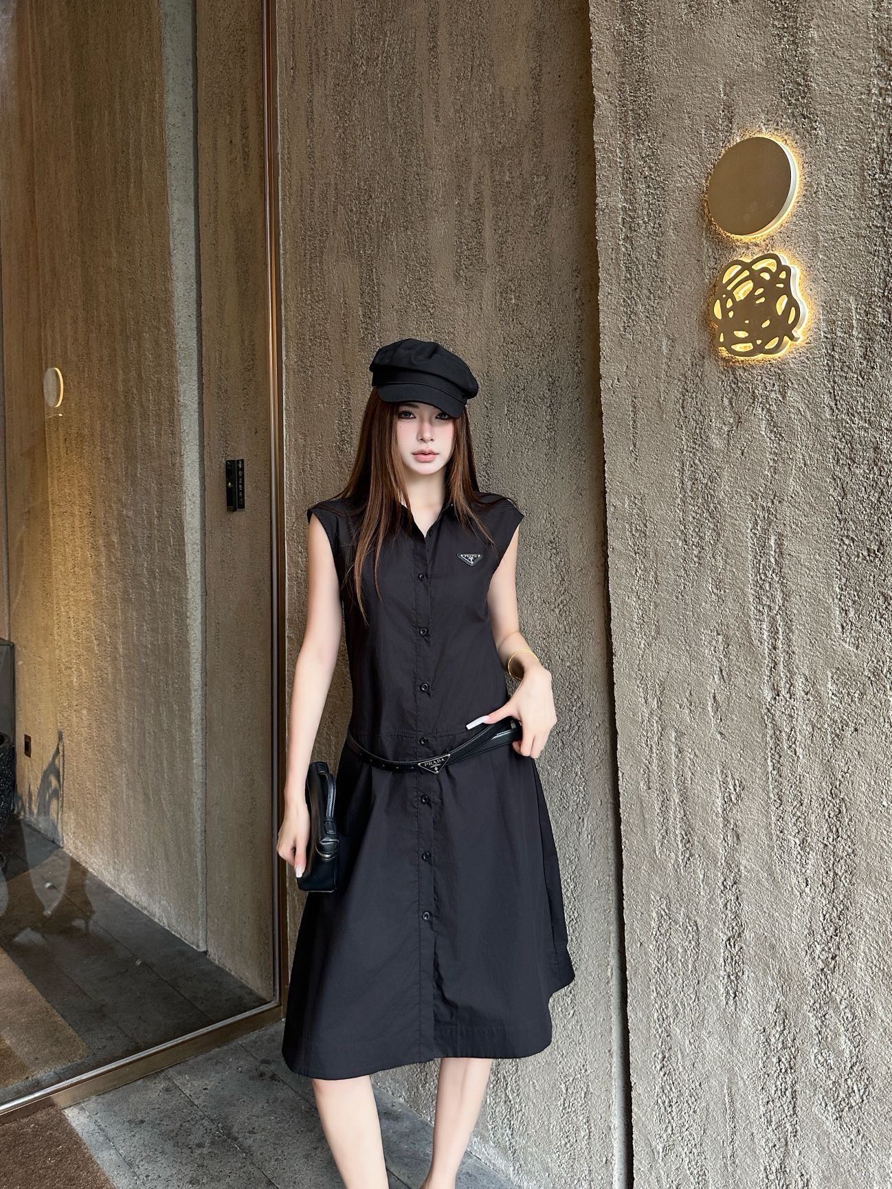 Pra 26ss sleeveless belted shirt dress