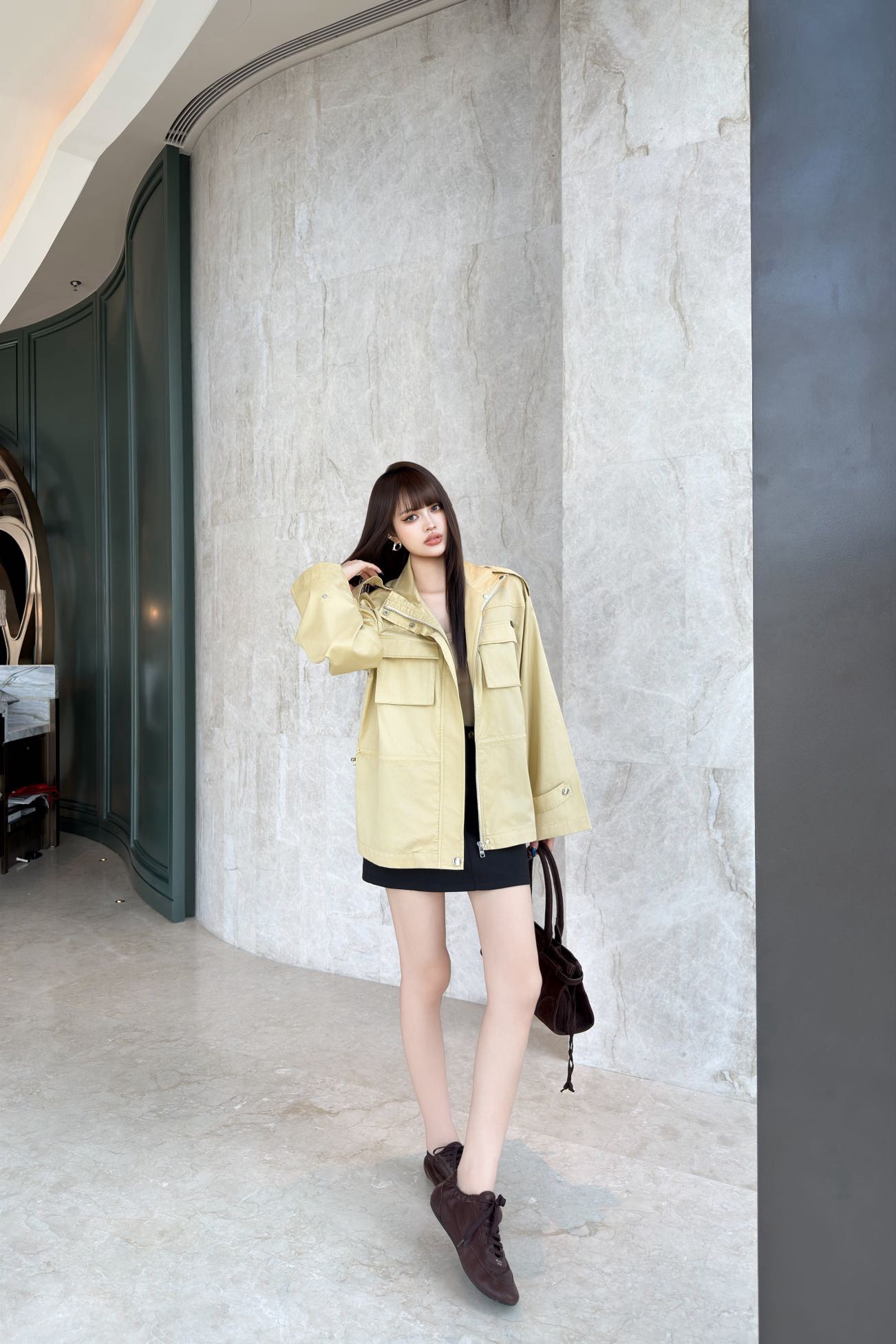 Pra 26fw drawstring stand collar jacket