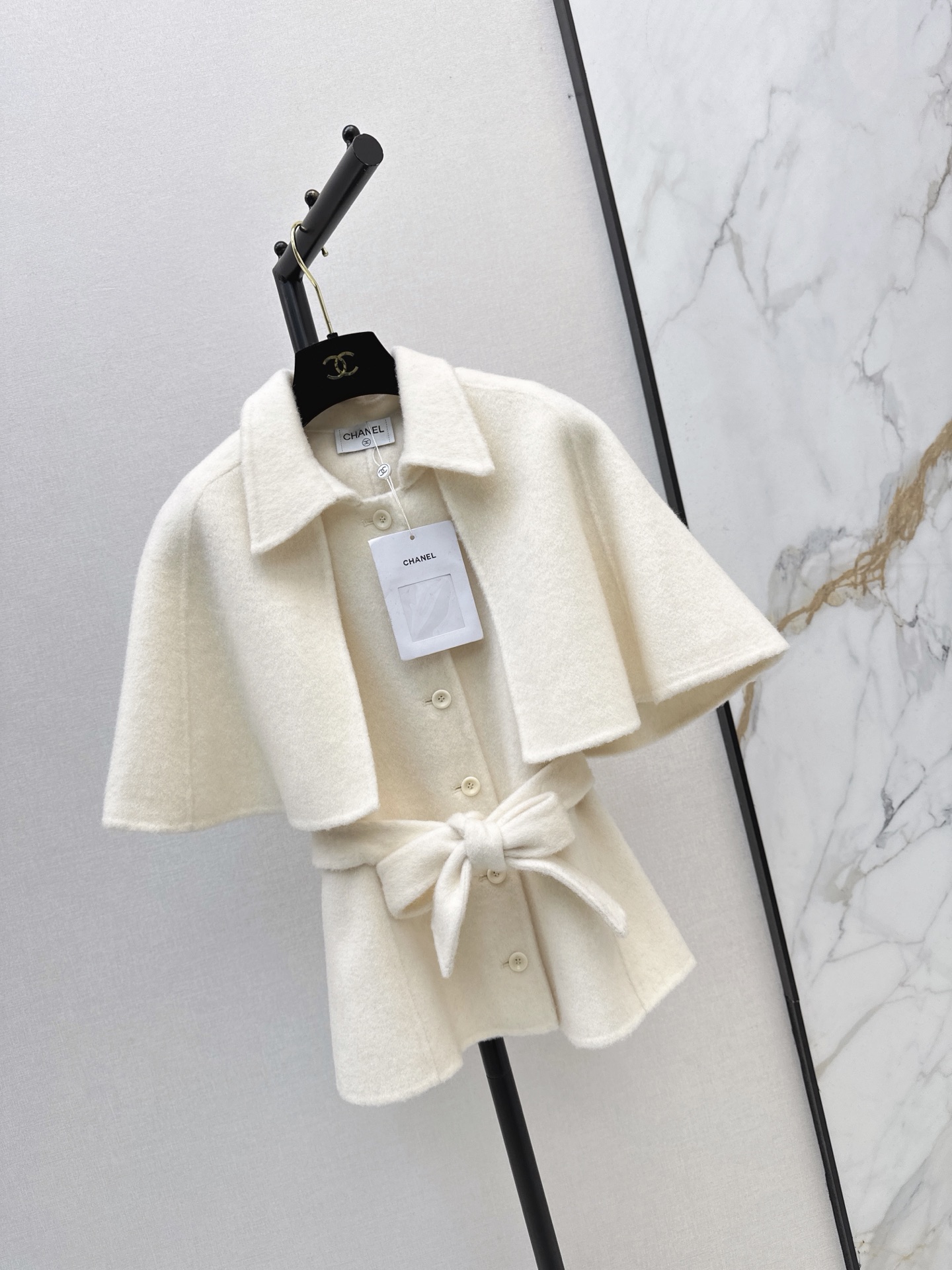 Chan 26fw woolen belted vest cape jacket sets