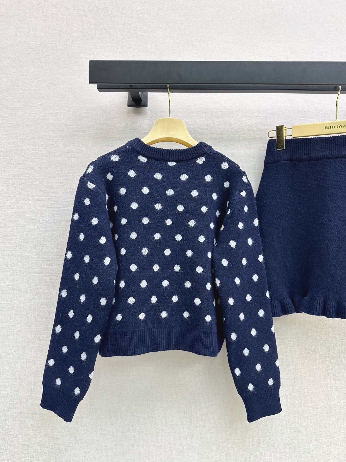 Miu 26fw polka-dot knit cardigan skirt sets