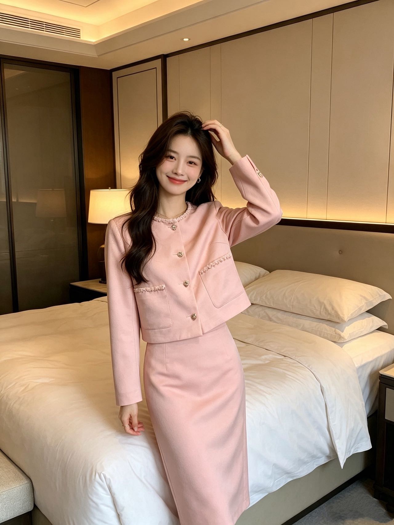 Chan 26fw cropped jacket slirt sets