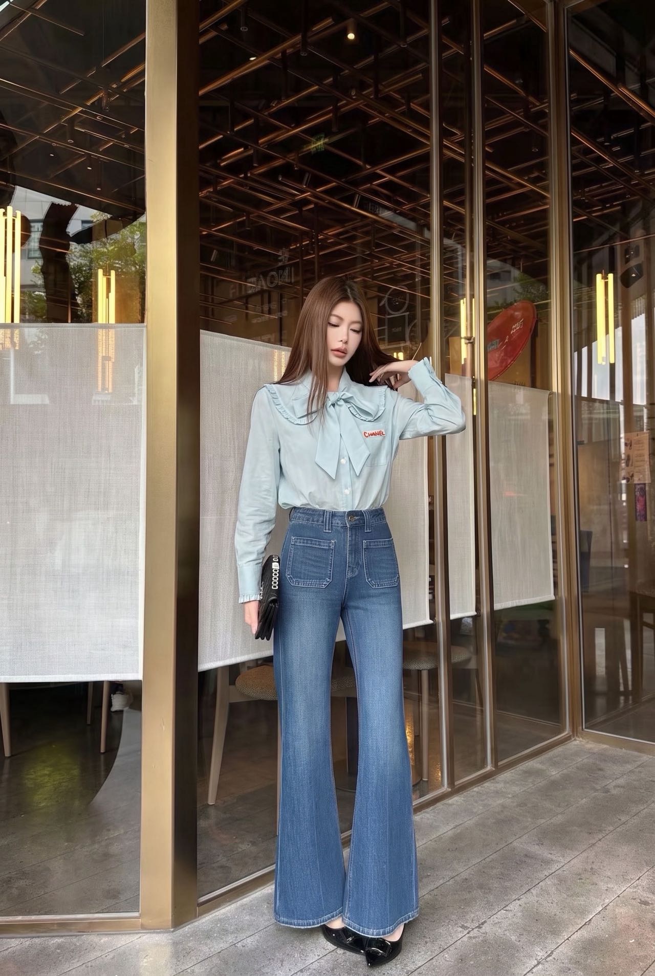 Chan 26fw ruffle ribbon shirt