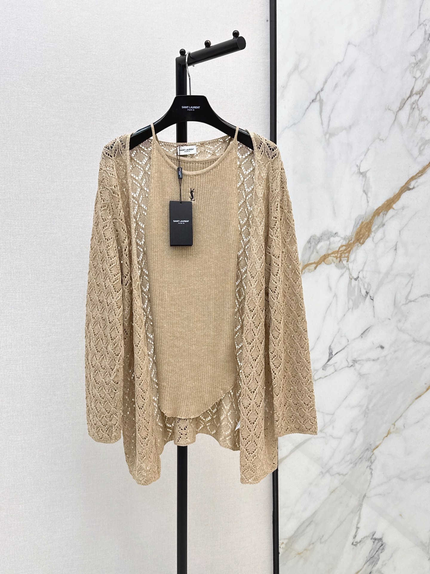 Sain 26fw hollow knit cardigan vest sets