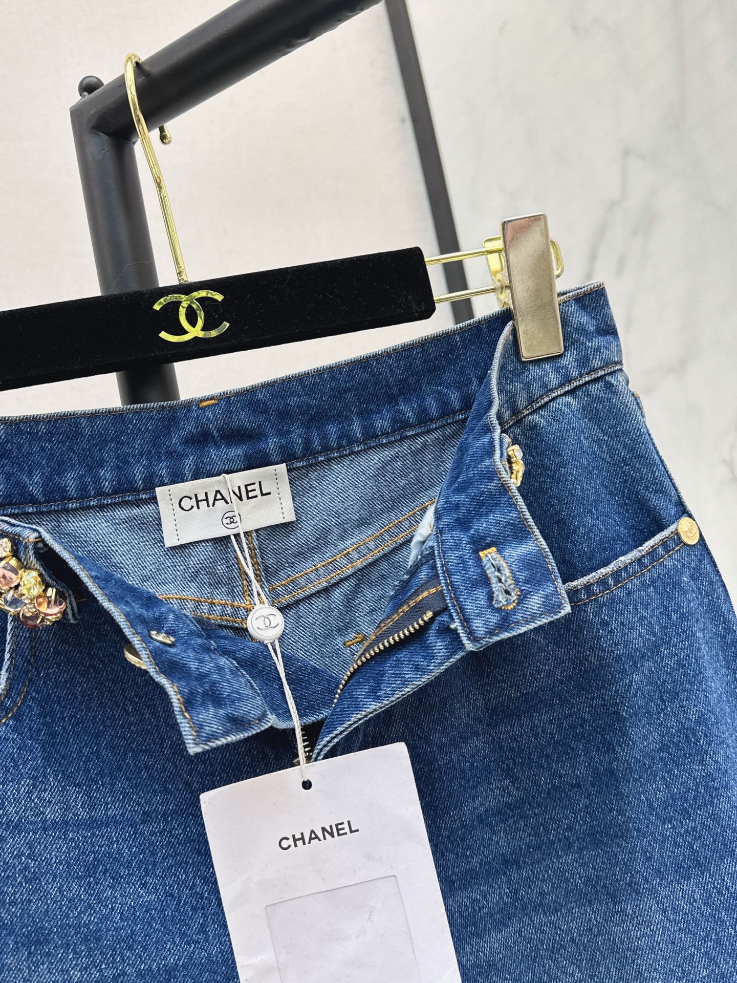 Chan 26fw rhinestone straight-leg jeans