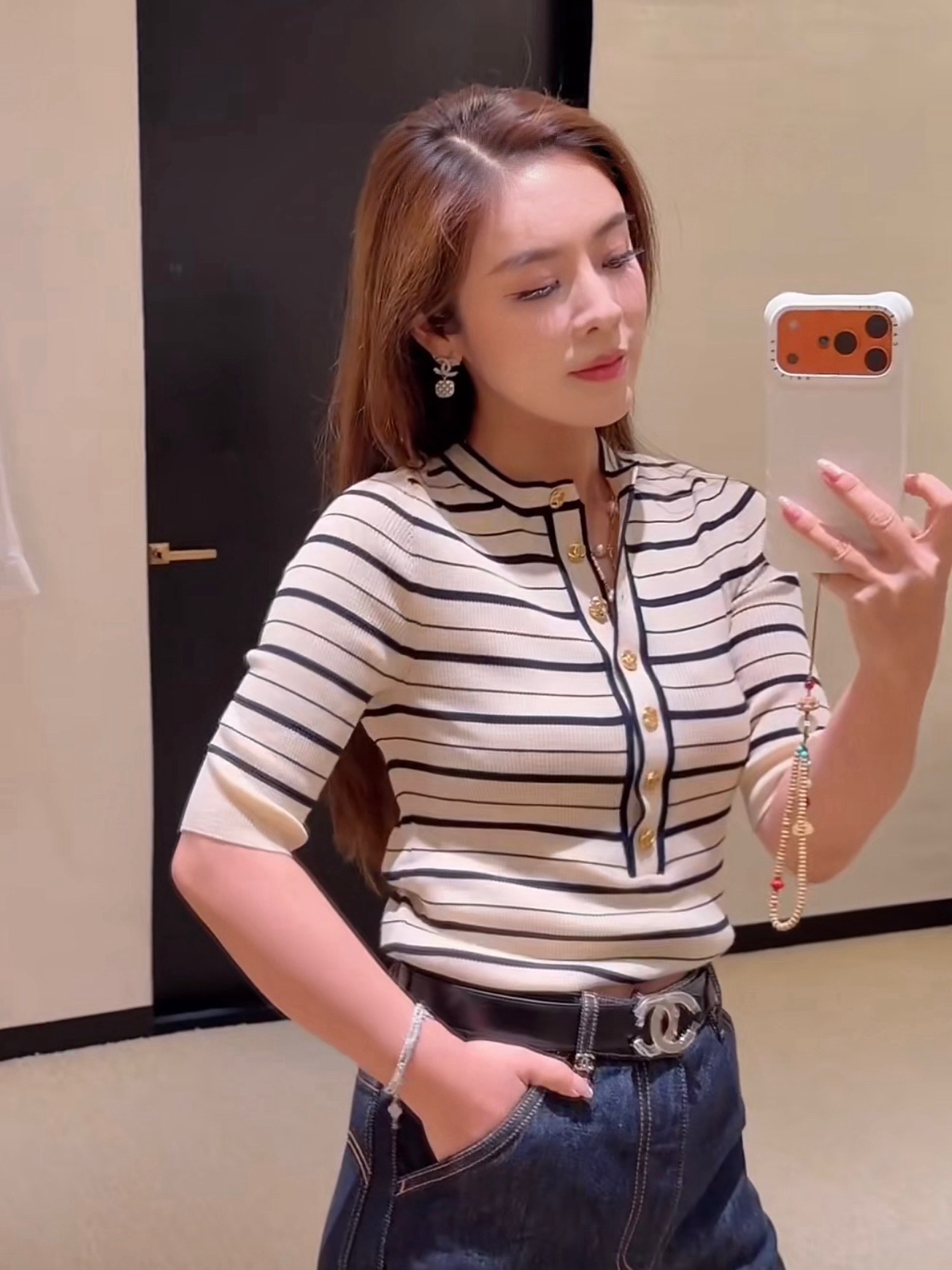 Chan 26fw stripe knit top
