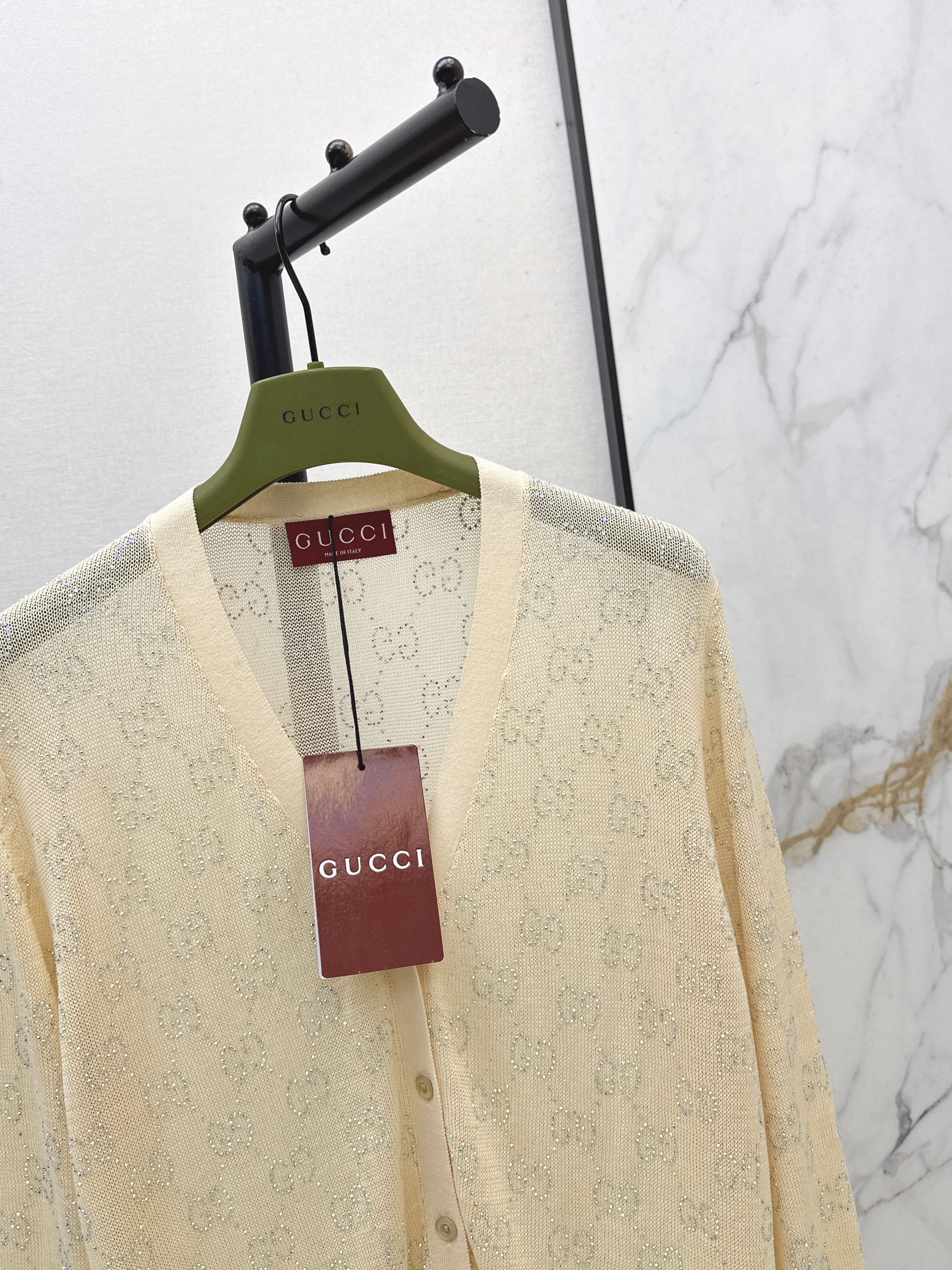Guc 26fw Pale Yellow Knit Cardigan