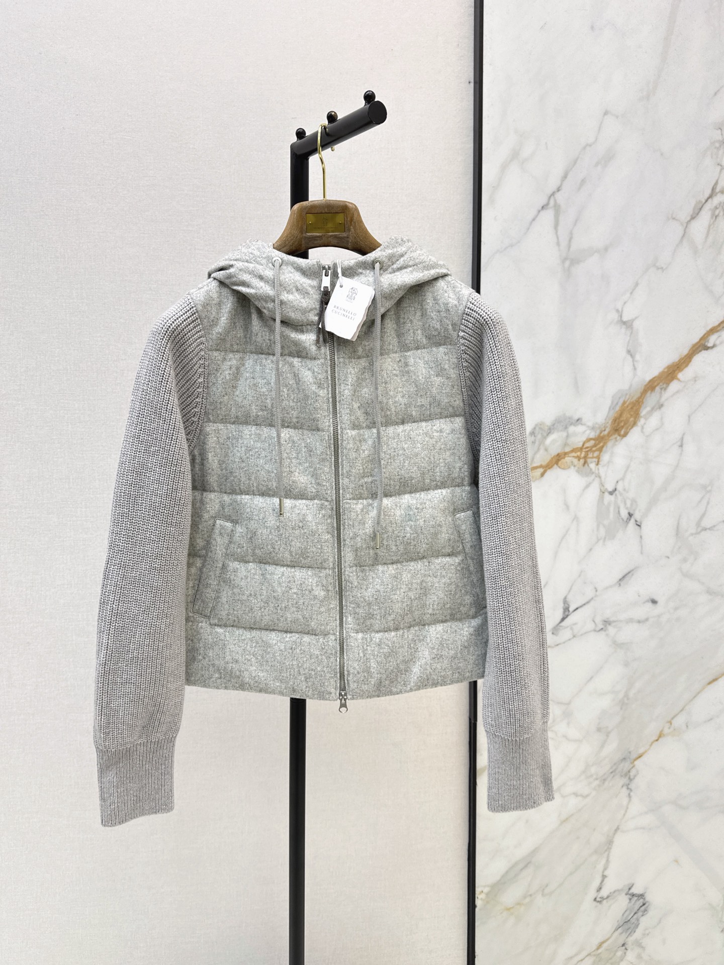 Brun 26fw knit contaract hooded down jacket