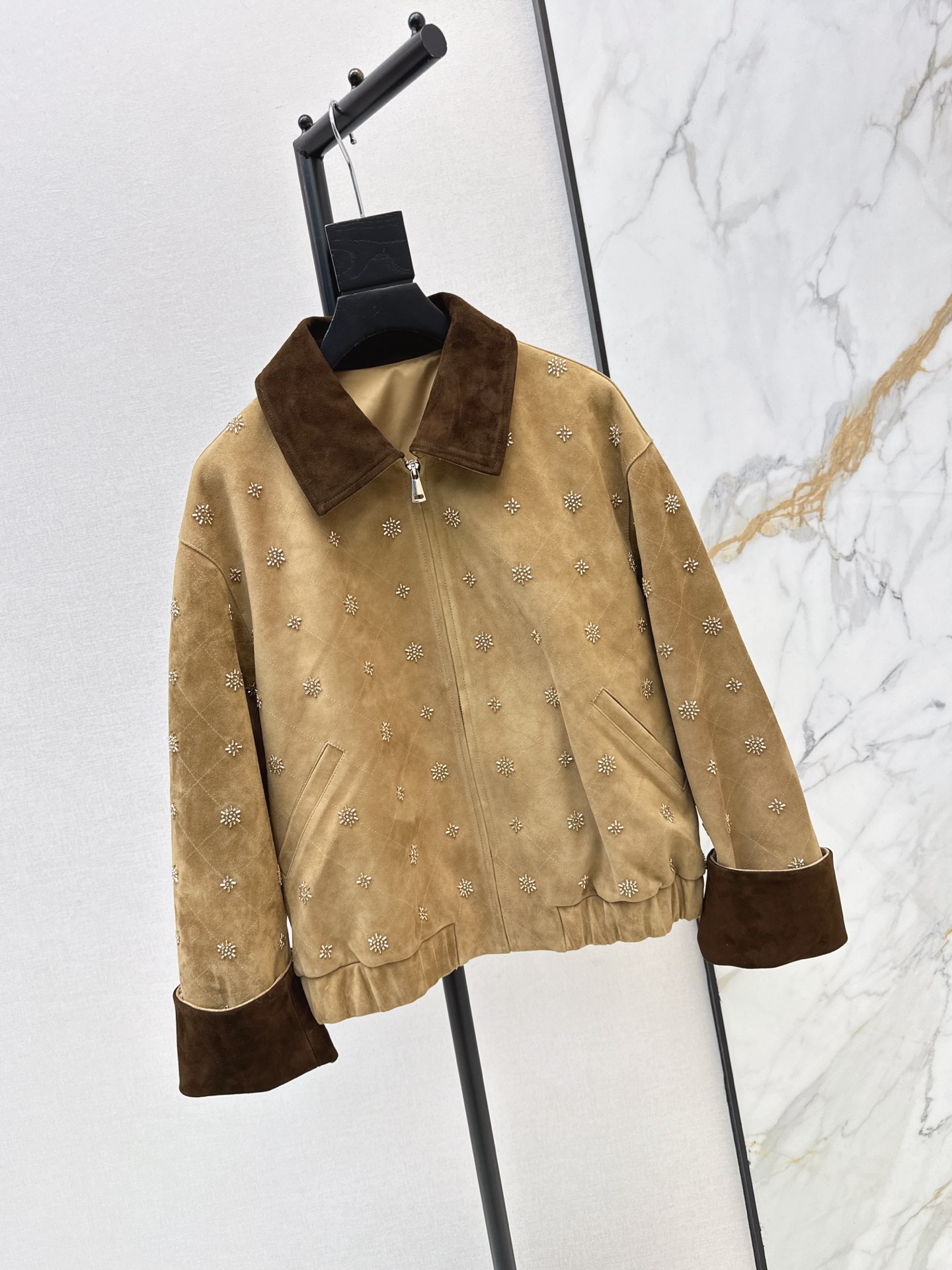 Miu 26fw suede-fleece beding jacket