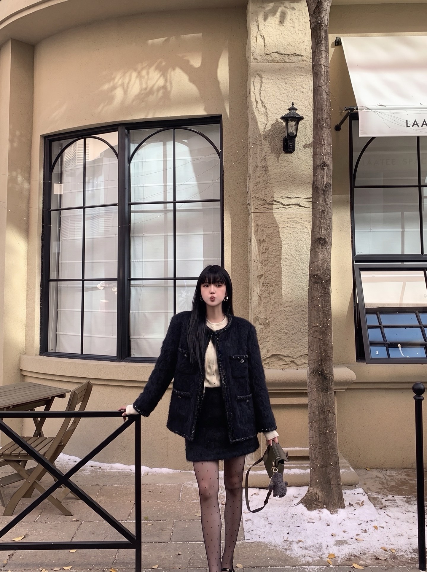 Chan 26fw fuzzy collarless jacket