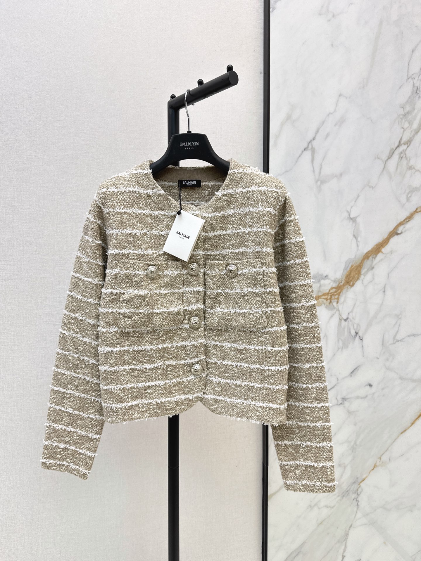Bal 26fw stripe knit cardigan