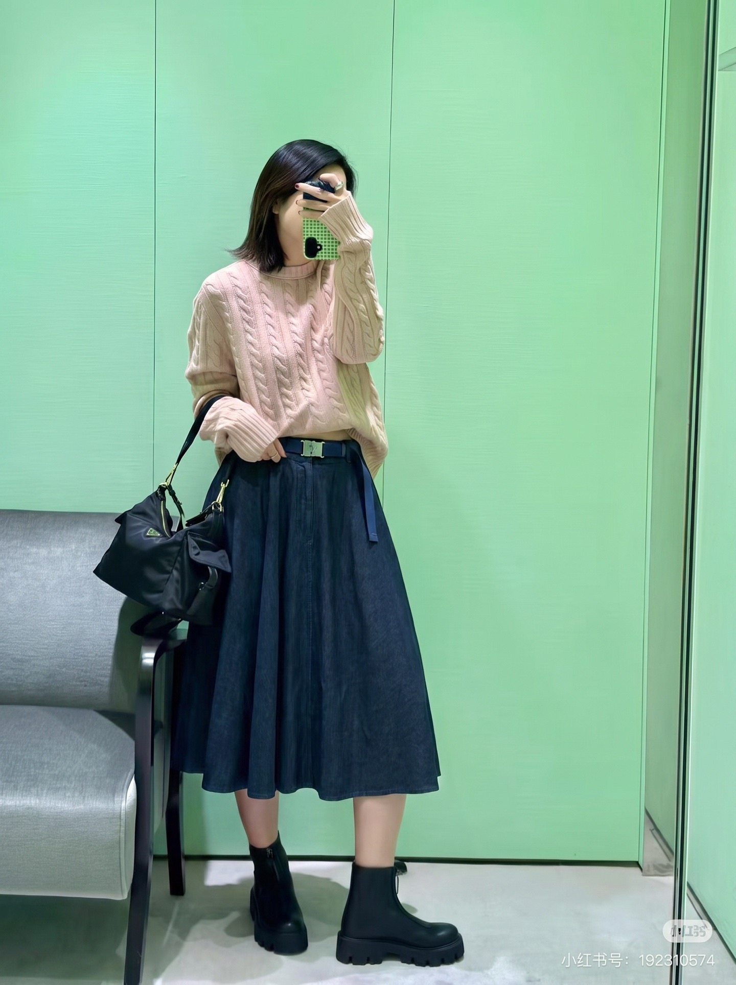 Pra 26fw denim pleated skirt