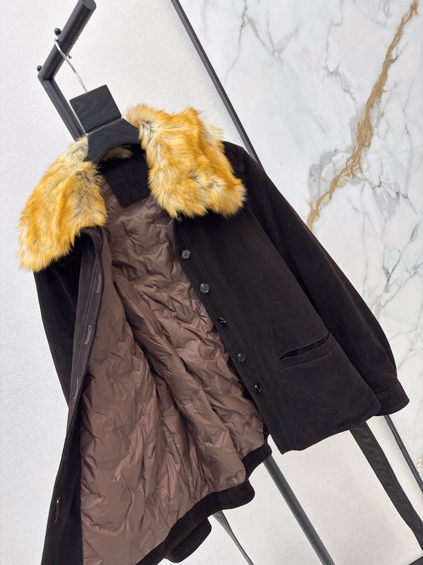 Sain 26fw suede fleece belted leather jacket
