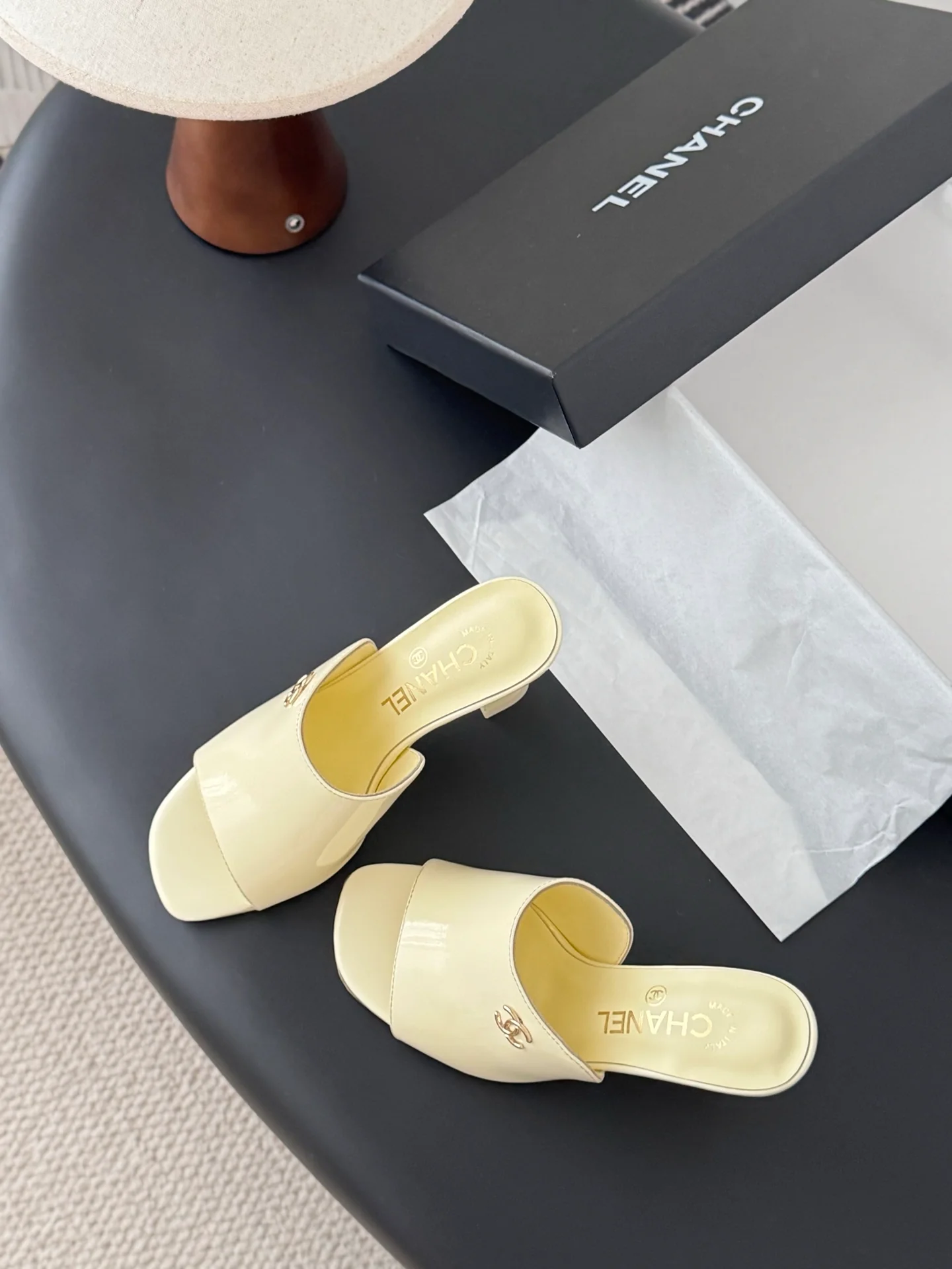 Chan 25fw high heeled slides sandals