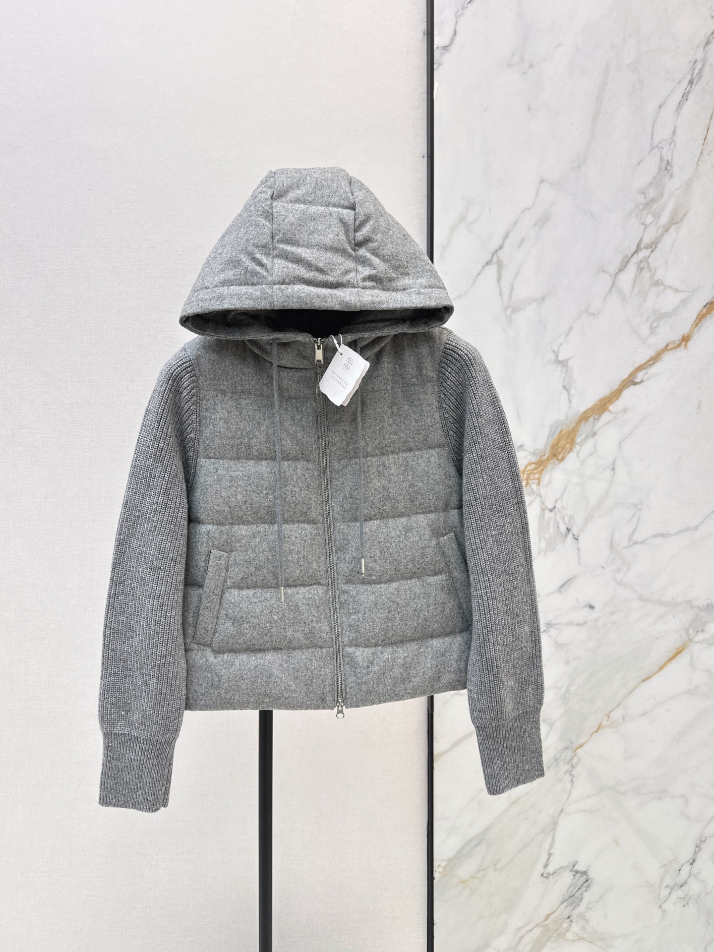 Brun 26fw knit contaract hooded down jacket
