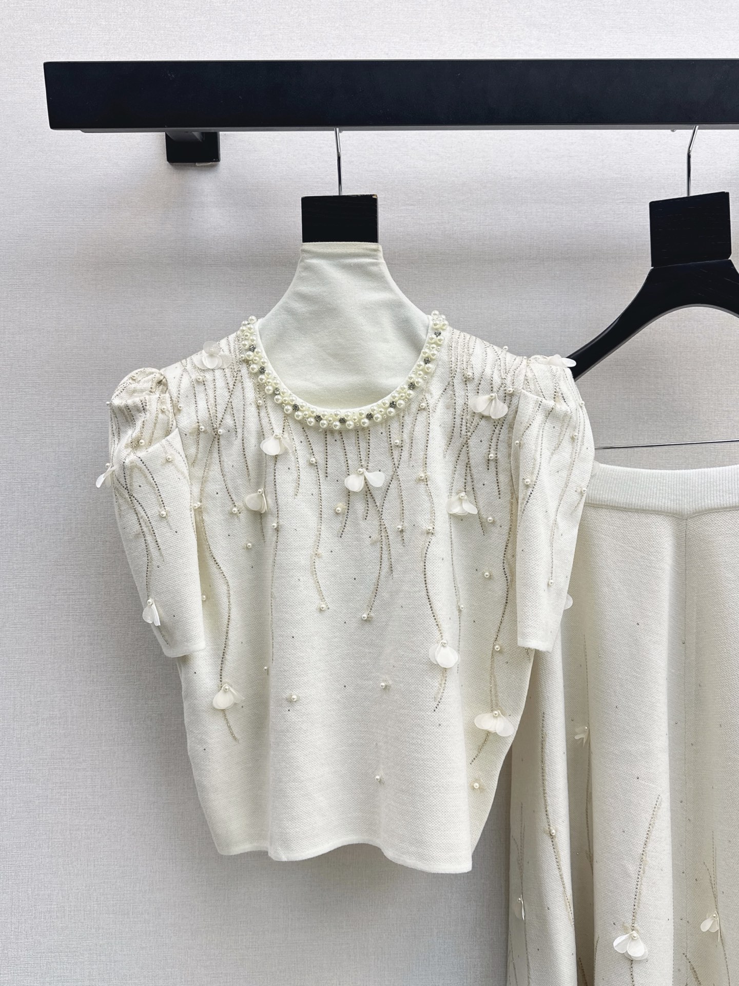 Chan 26fw rhinestone knitwear skirt sets