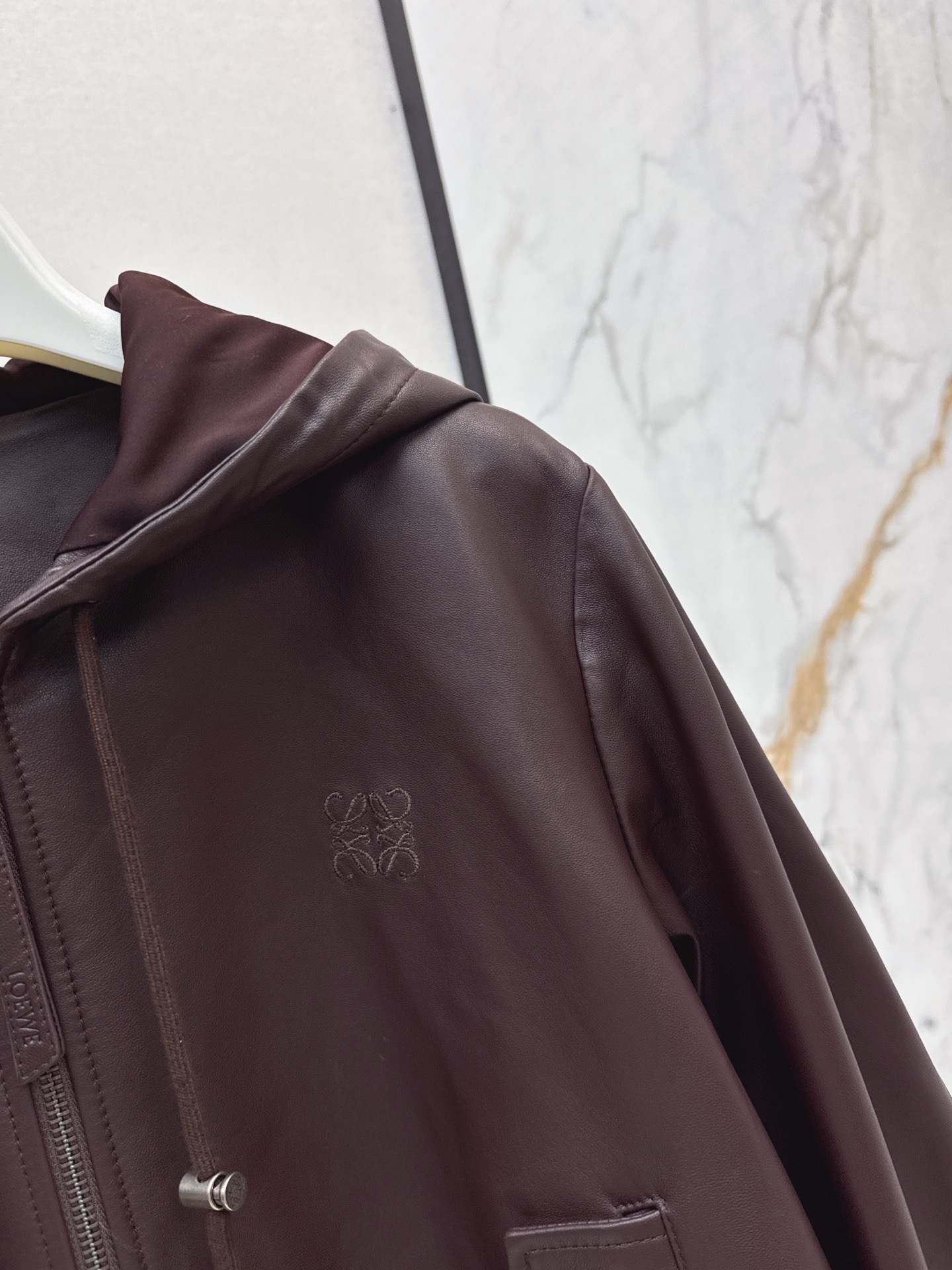 Loe 26fw leather hooded jacket