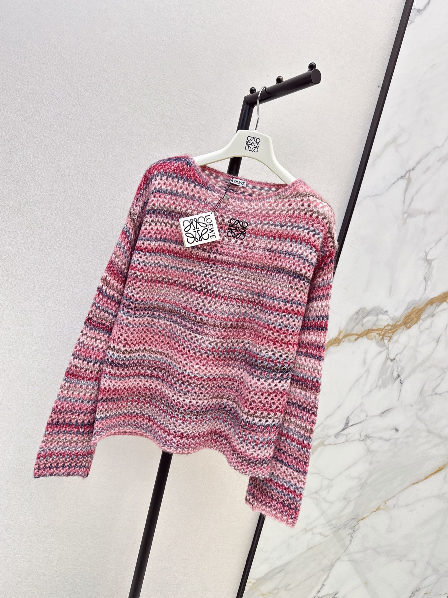 Loe 26fw stripe hollow knit sweater