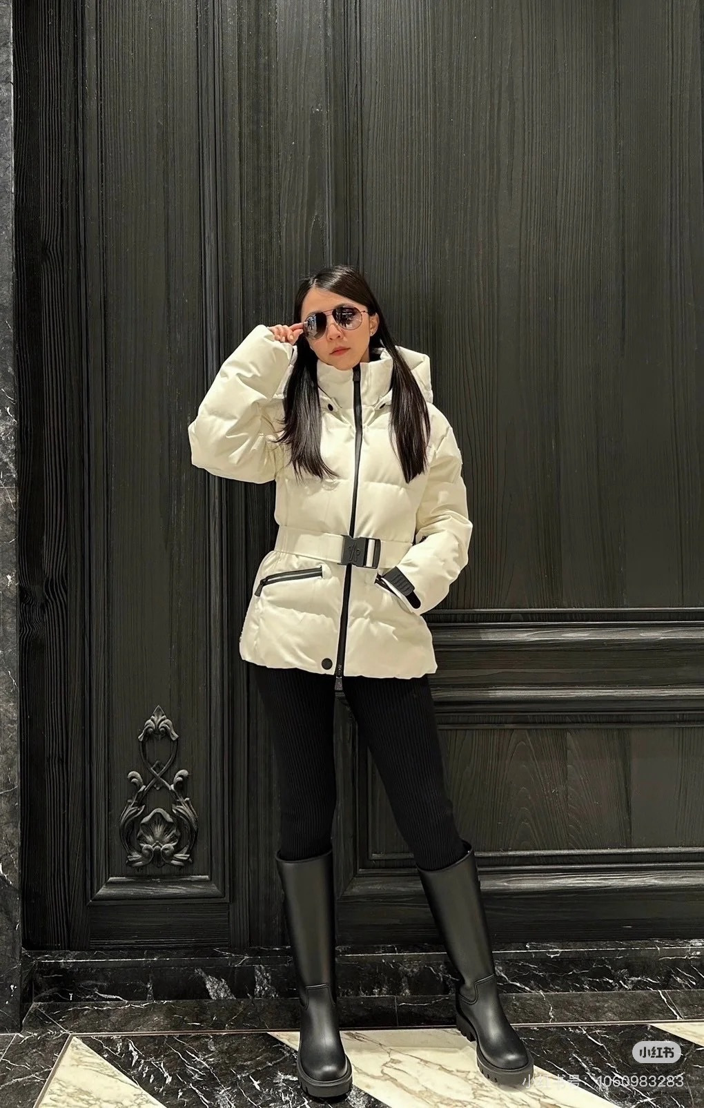 Monc 26fw belted hooded down jacket