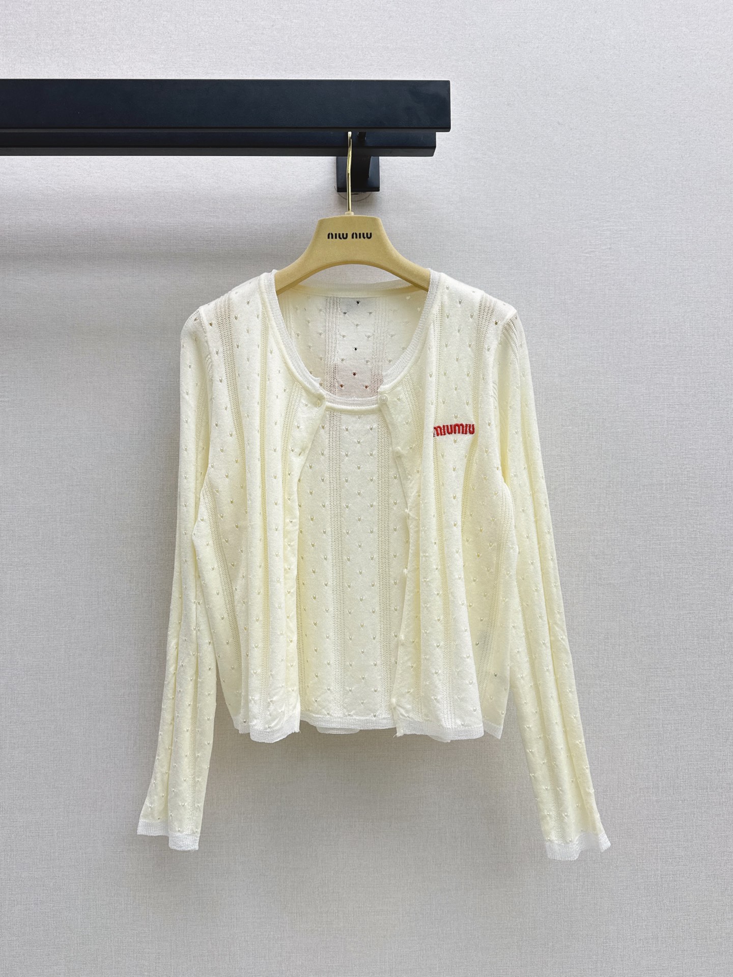 Miu 26fw lace trim knit cardigan vest sets