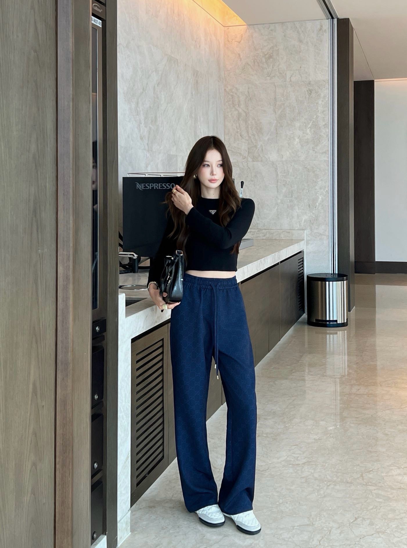 Guc 26fw jacquard wide-leg pants