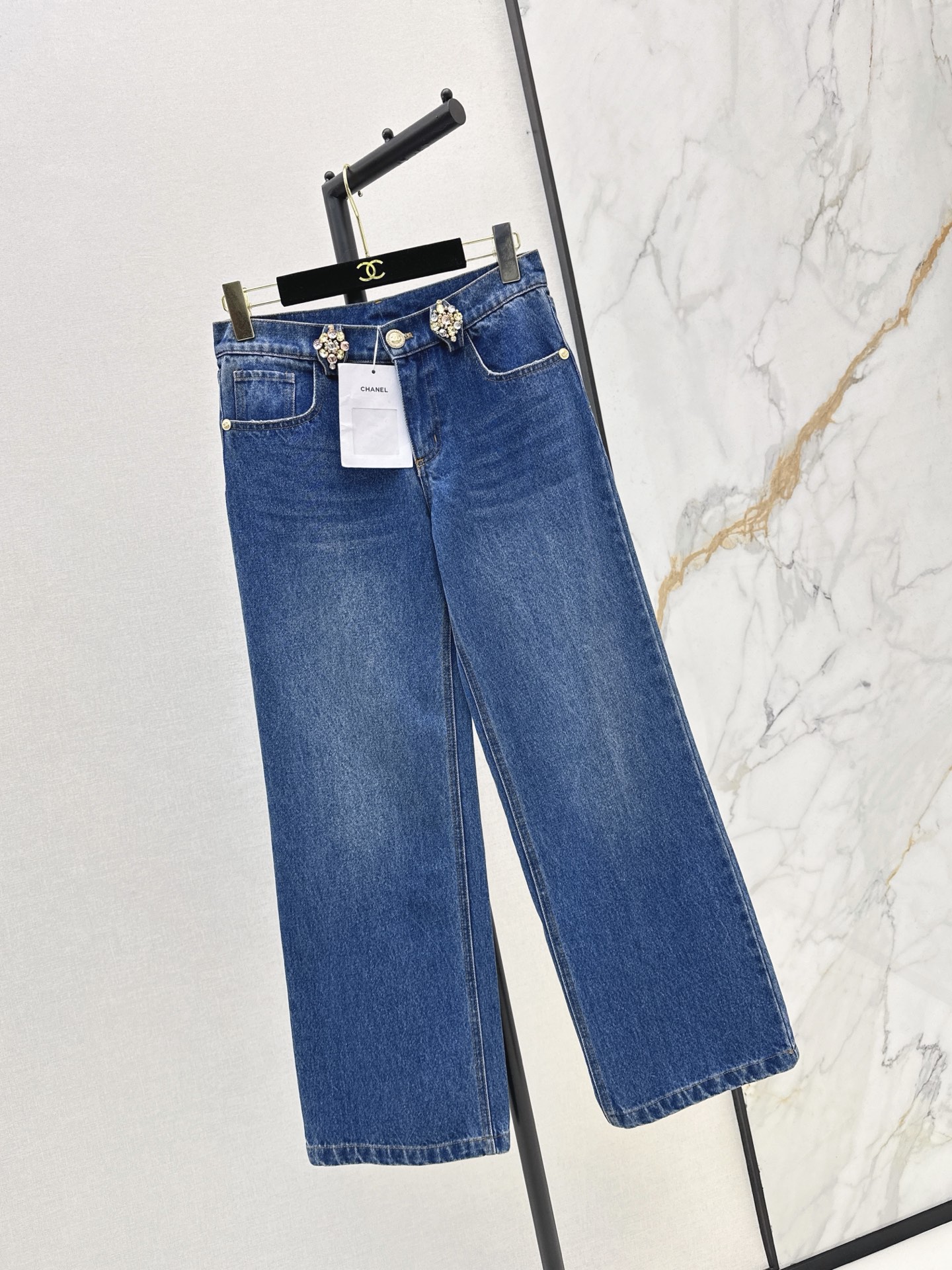 Chan 26fw rhinestone straight-leg jeans