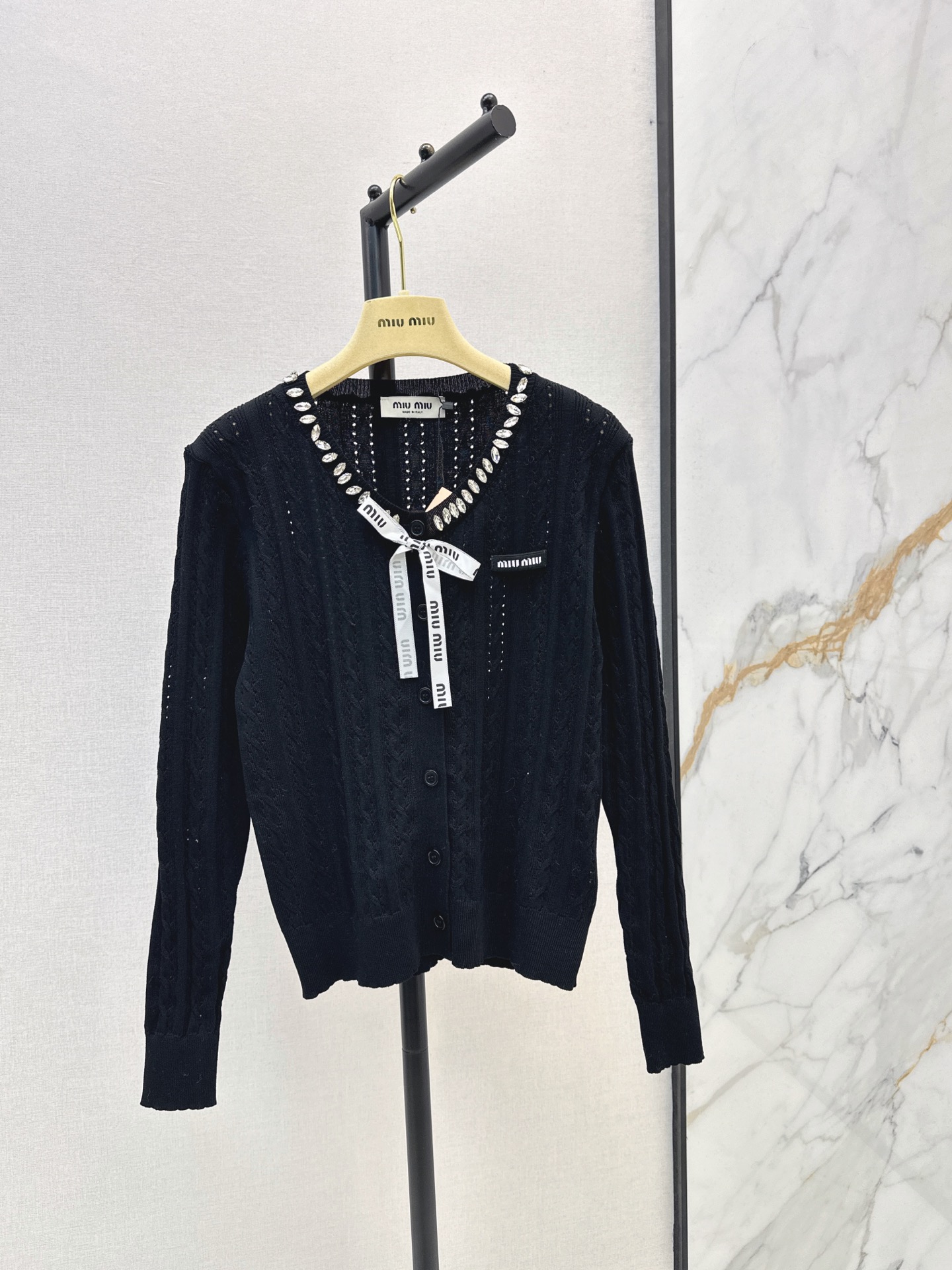 Miu 26fw cable knit cardigan
