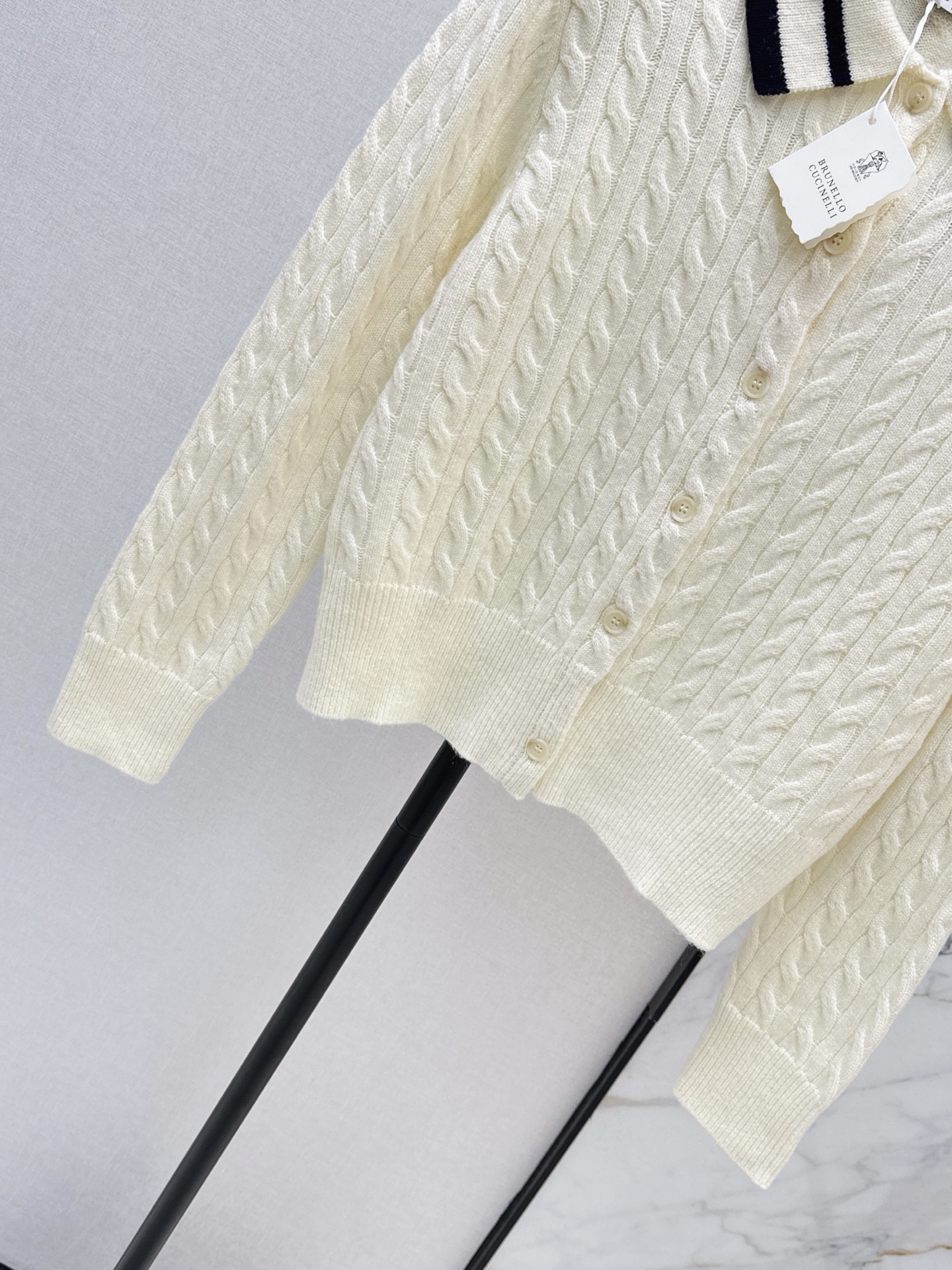 Brun 26fw cable polo knit cardigan