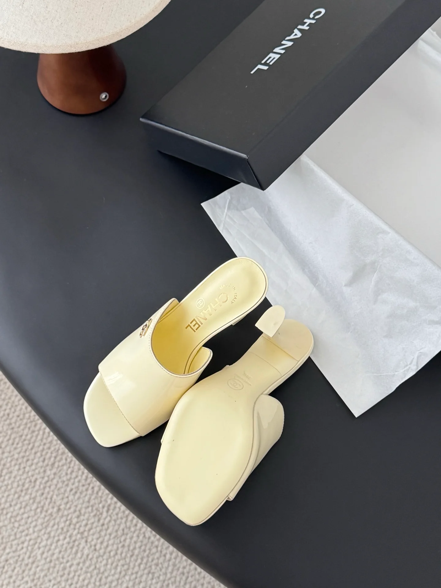 Chan 25fw high heeled slides sandals