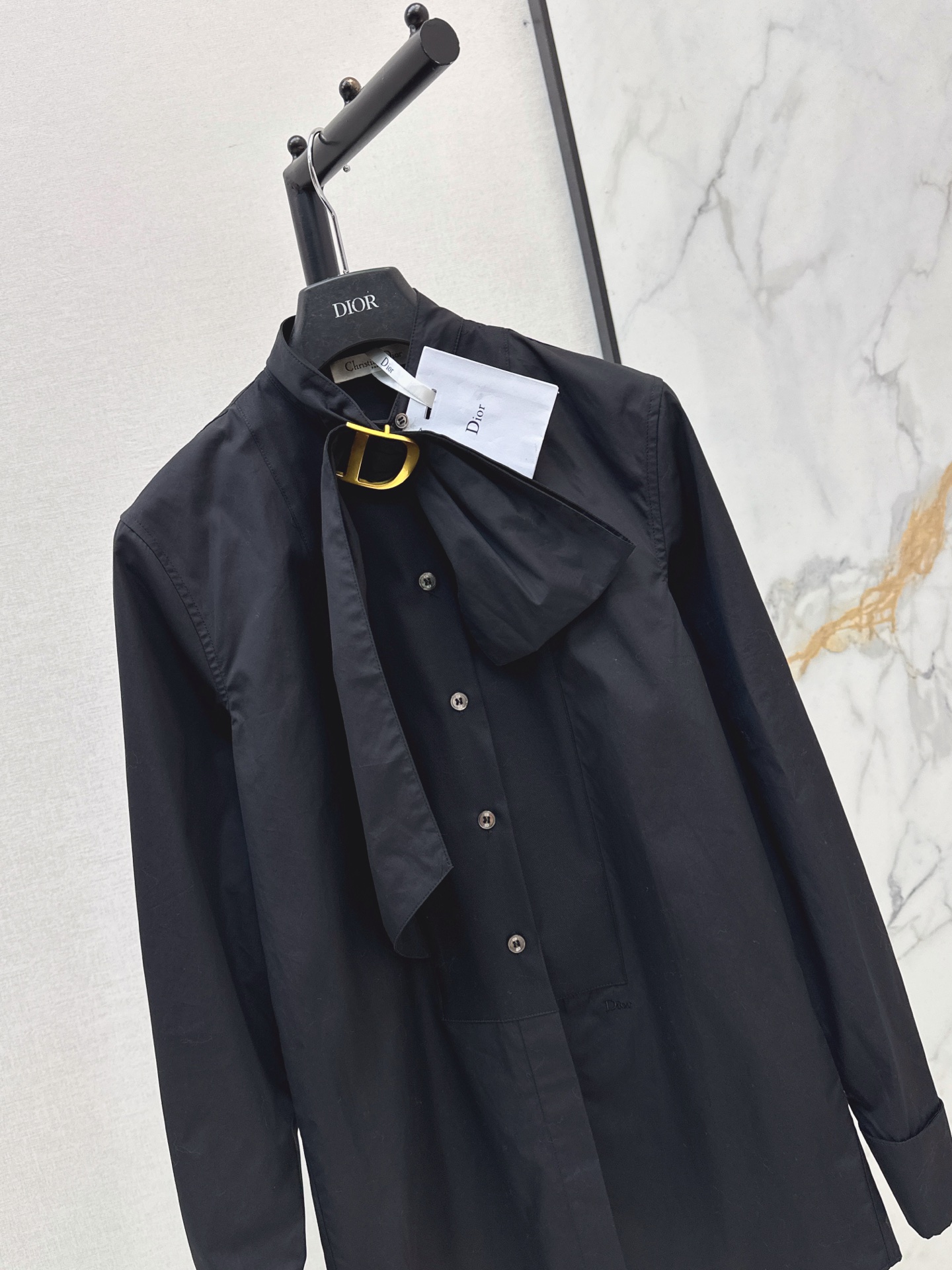 CD 26fw Ring-Detail Tie-Neck Shirt