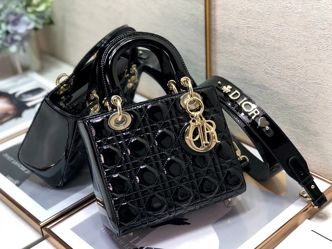 DO Mini & Small Lady Bag Black Patent Cannage Calfskin