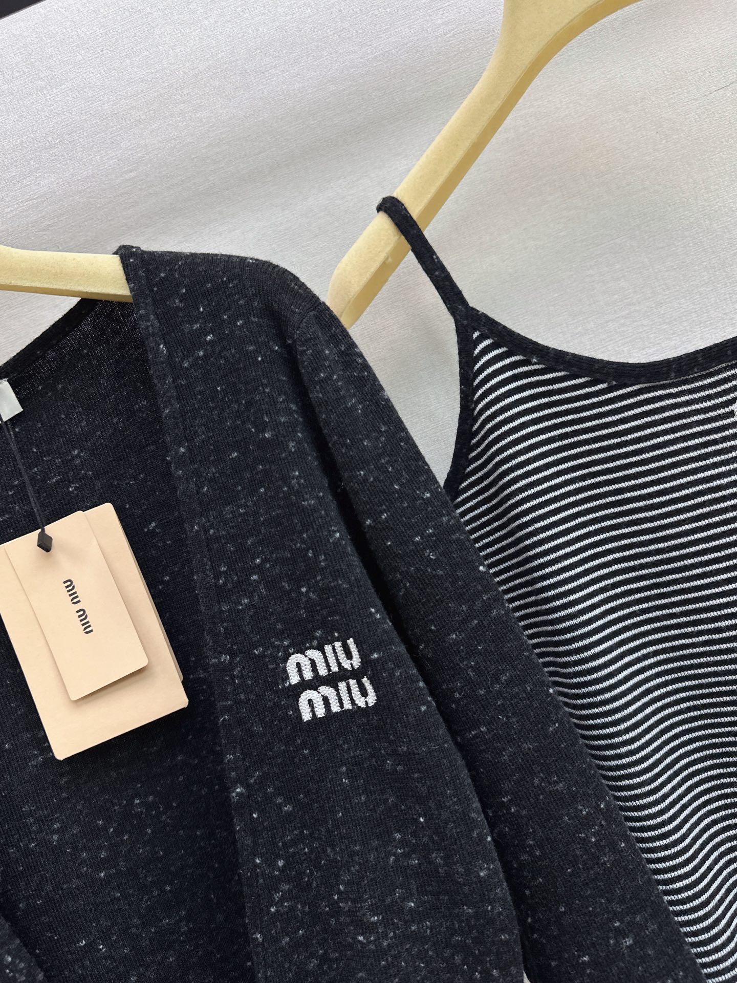 Miu 26fw stripe knit vest cardigan sets