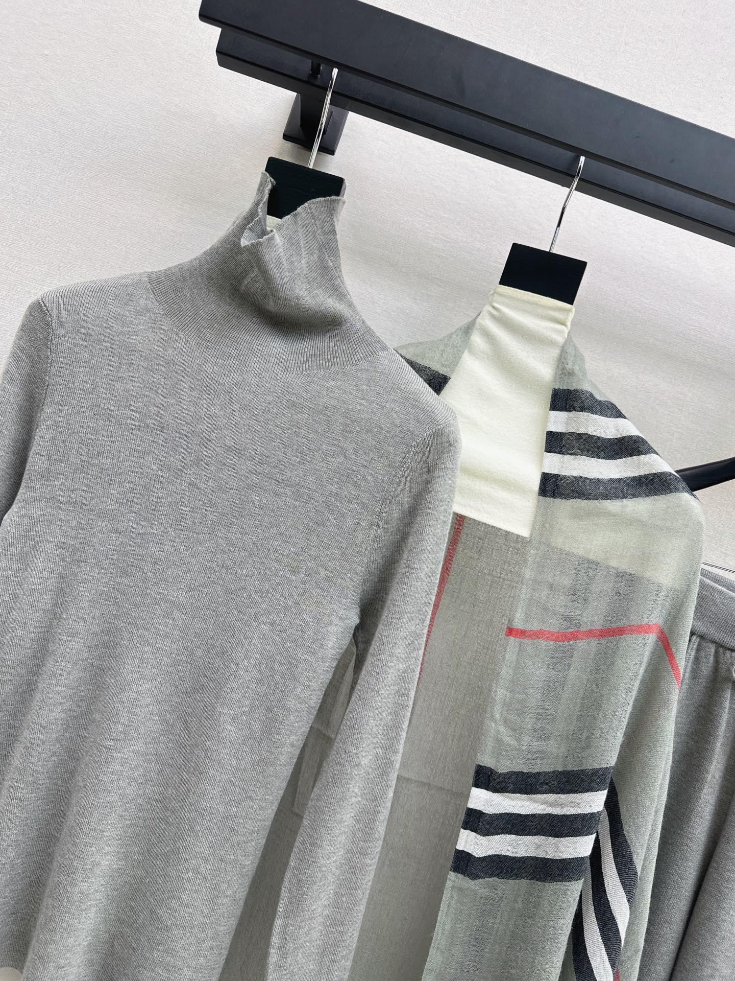 Bur 26fw knit basic tee check shawls pants set