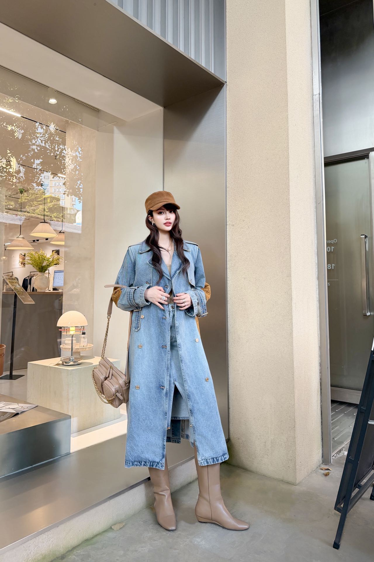 Chan 26fw suede fleece denim trench coats