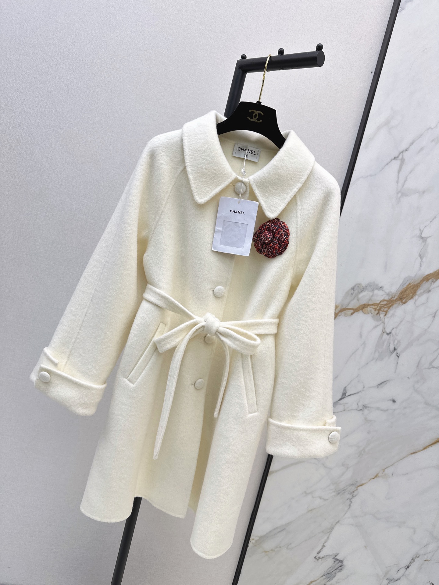 Chan 26fw 3d floarl belted overcoats
