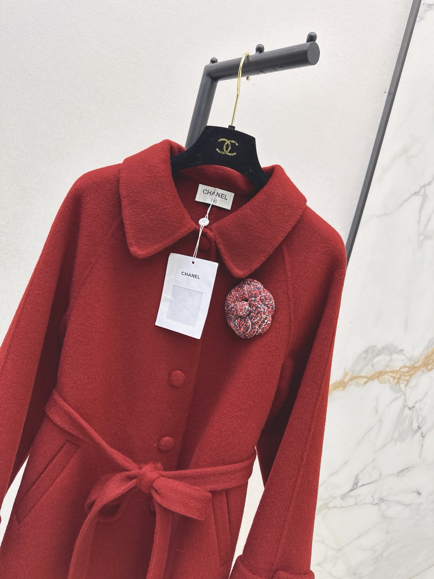 Chan 26fw 3d floarl belted overcoats
