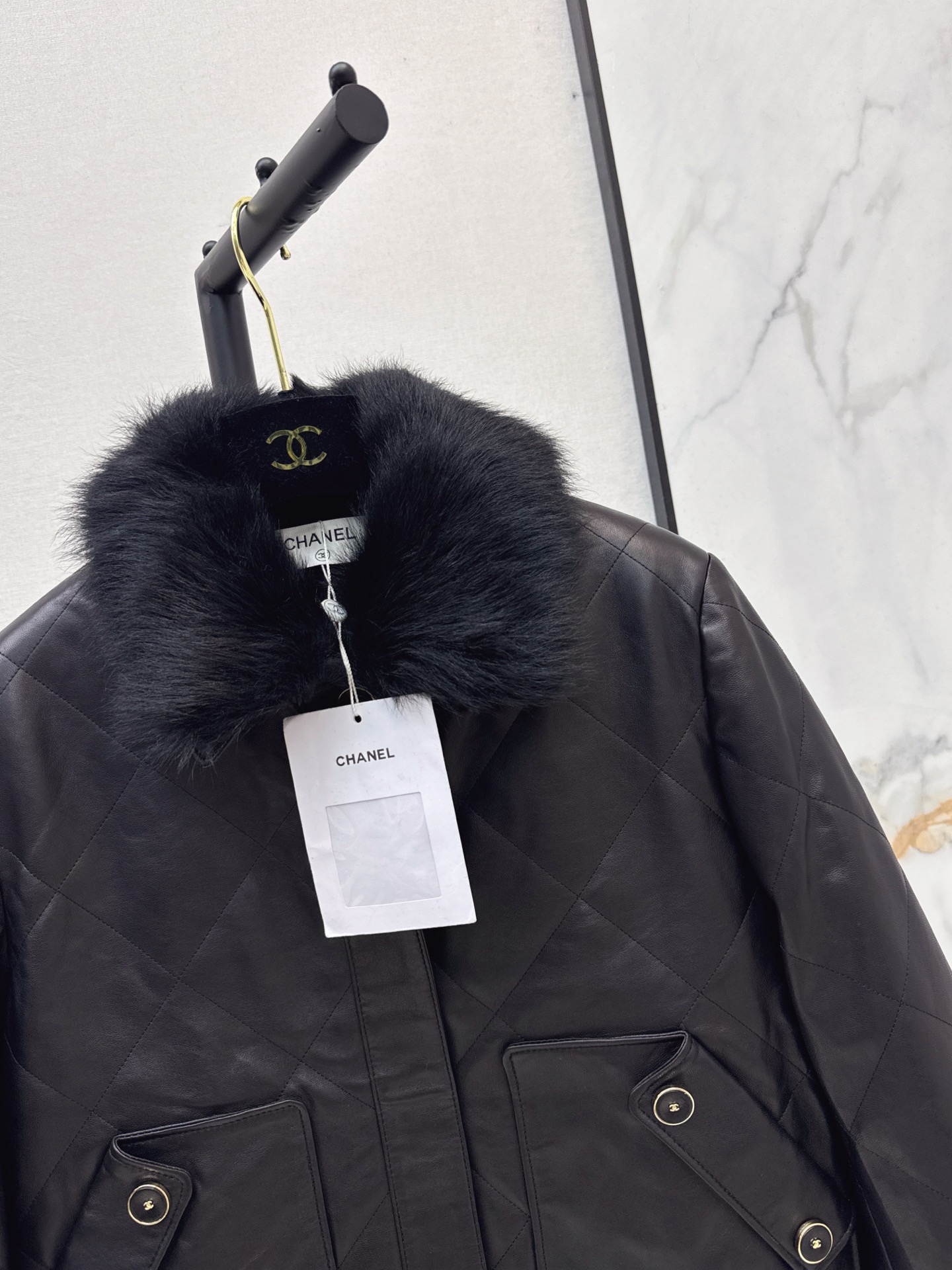 Chan 26fw fur-trim leathjer jacket