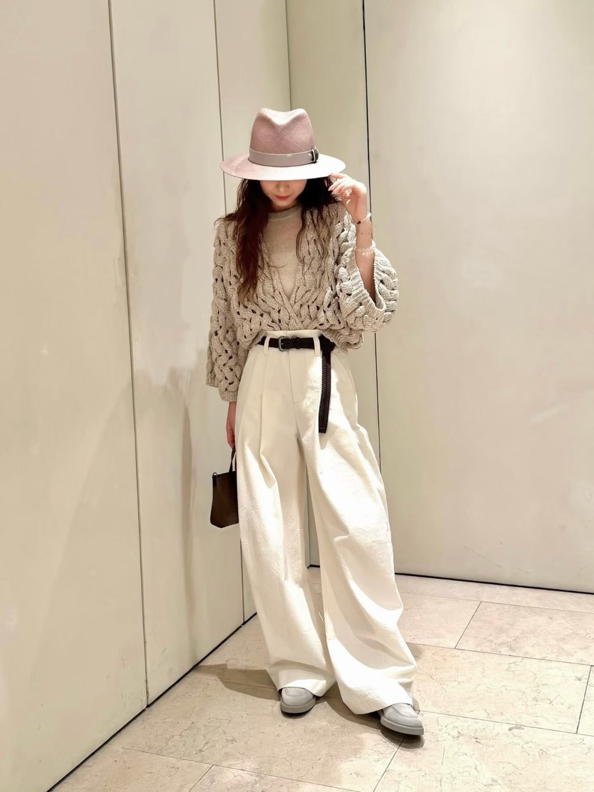 Brun 26fw hollow knit cardigan