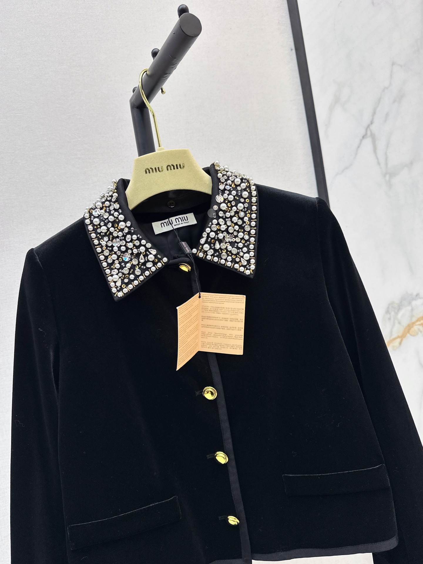 Miu 26fw cropped beading velvet jacket
