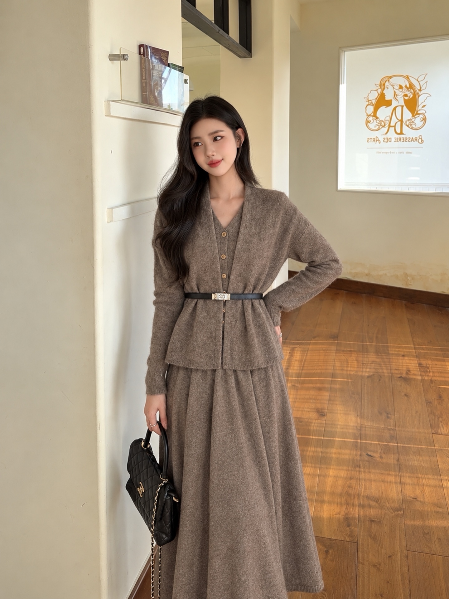 Her 26fw knit cardigan vest pleated skirt sets