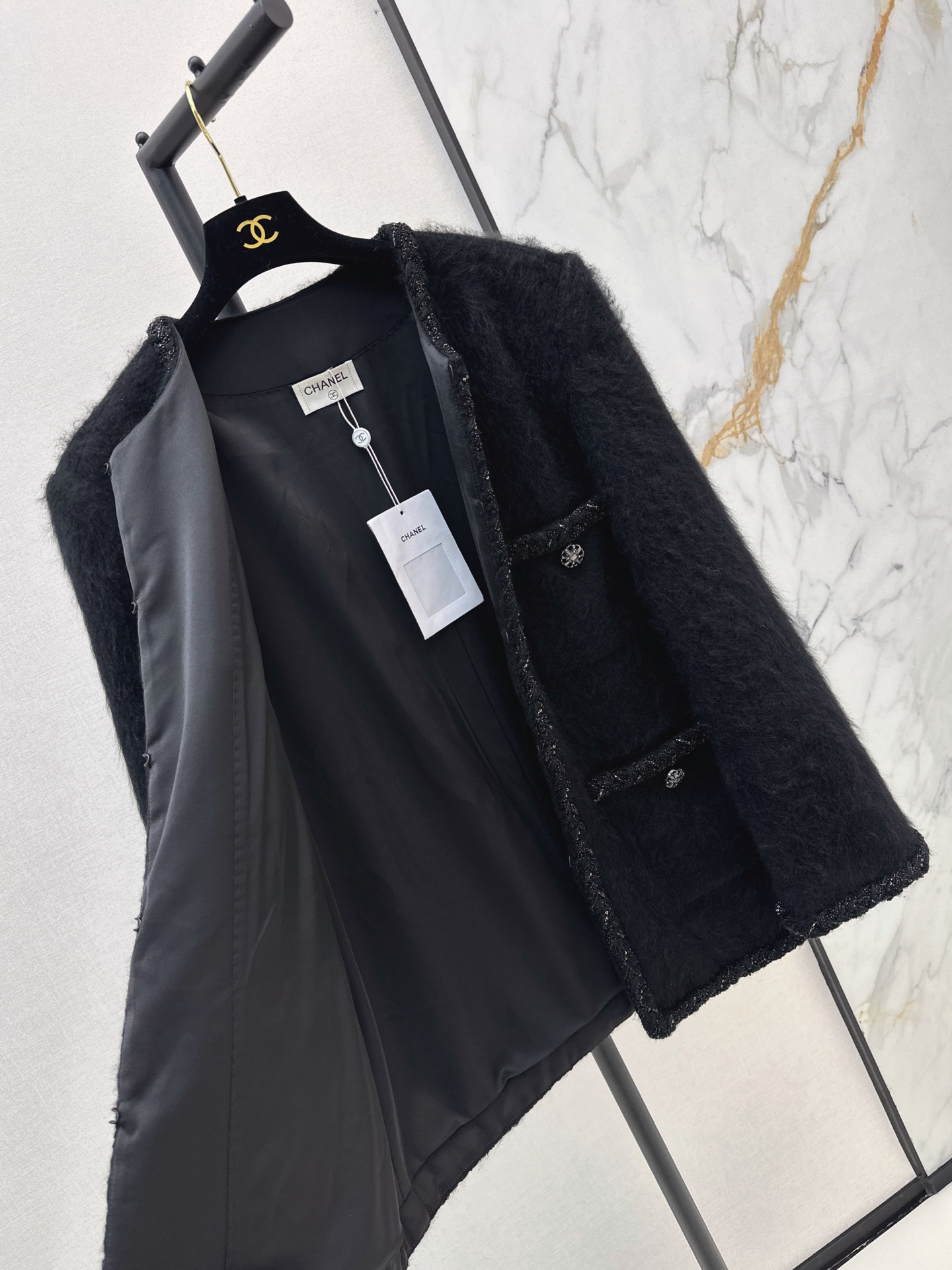 Chan 26fw fuzzy collarless jacket