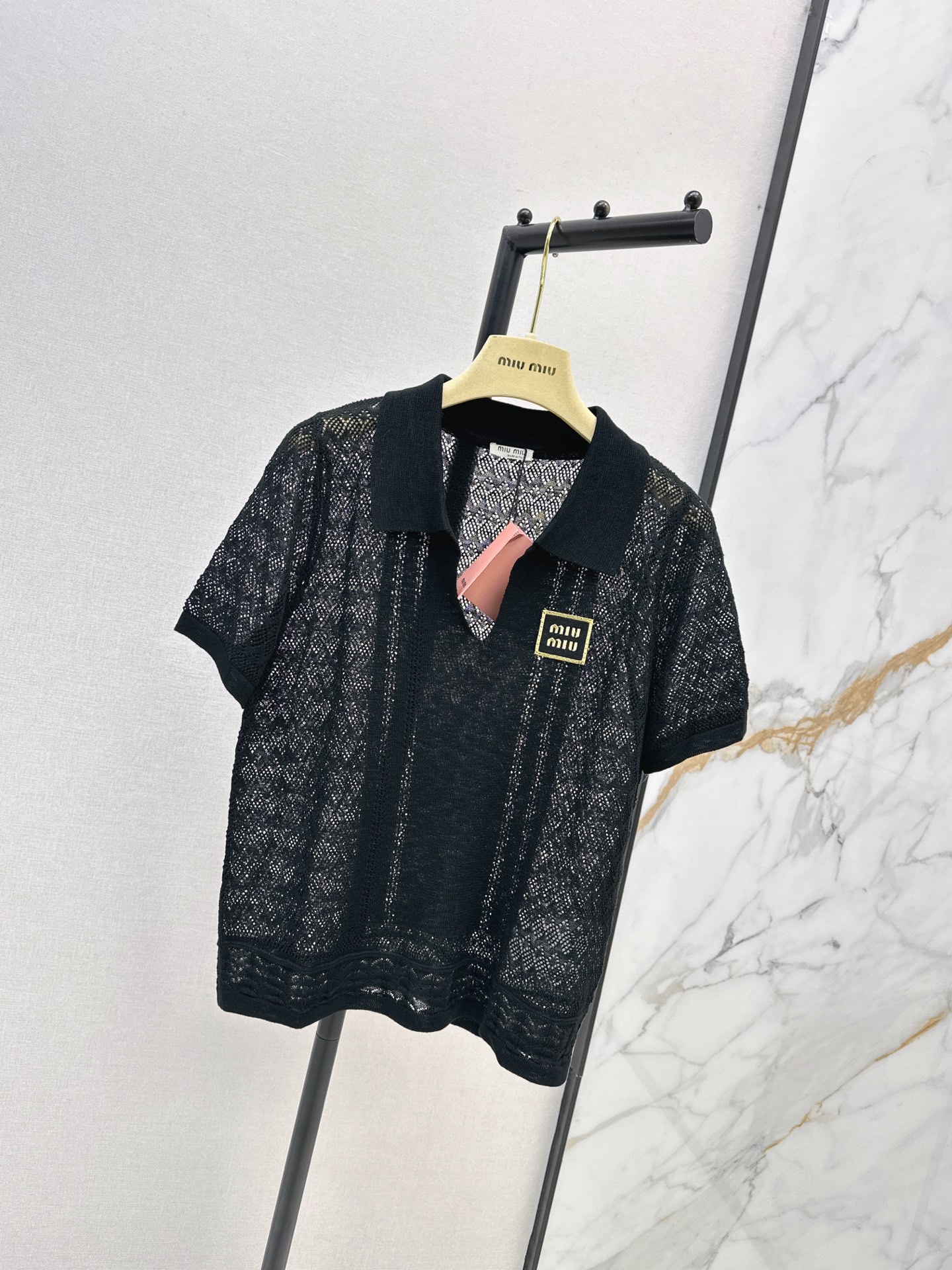 Miu 26fw hoolow lace knit top