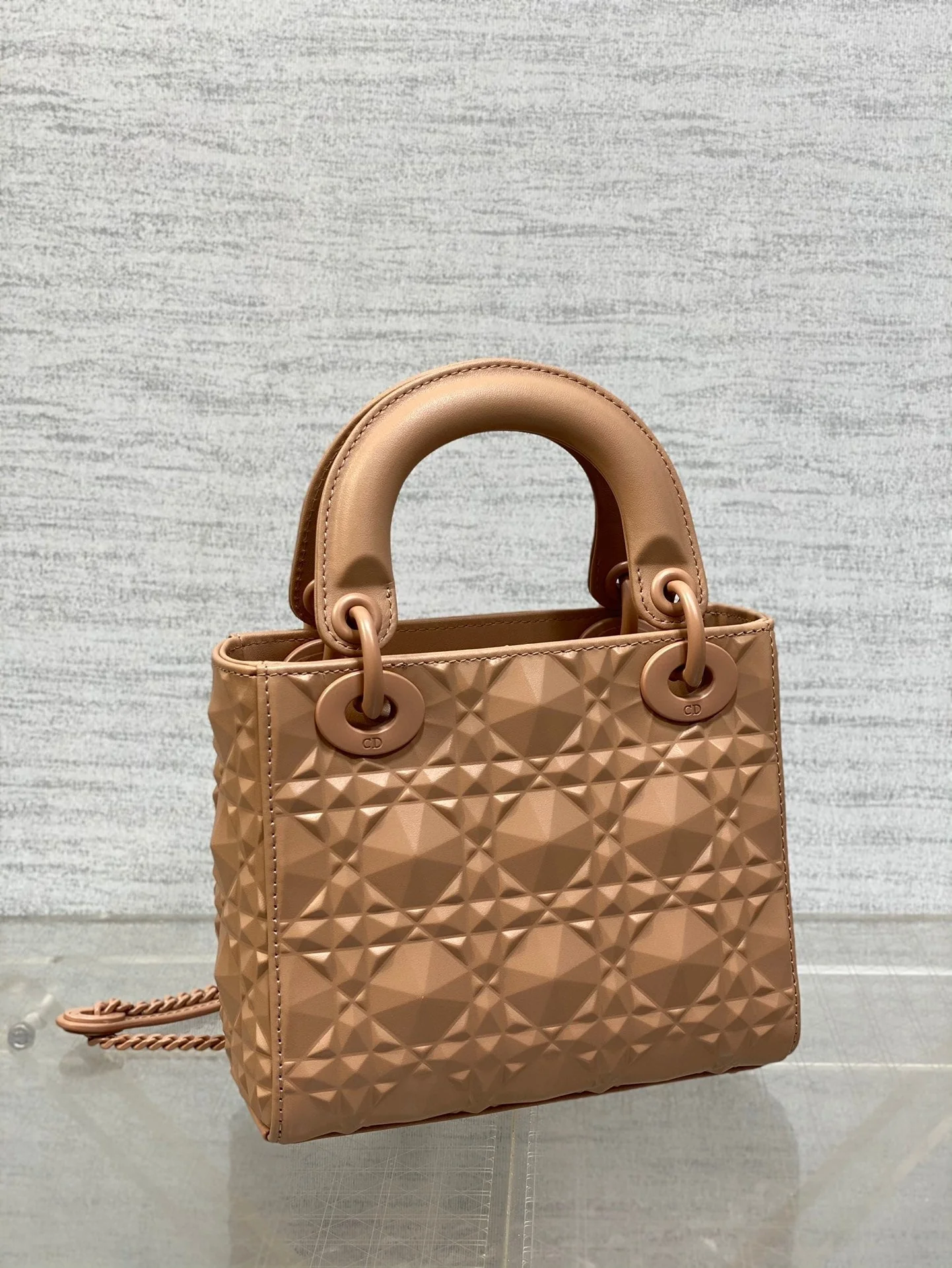 DO Mini Lady Bag  Matte Pink Diamond Pattern Calfskin
